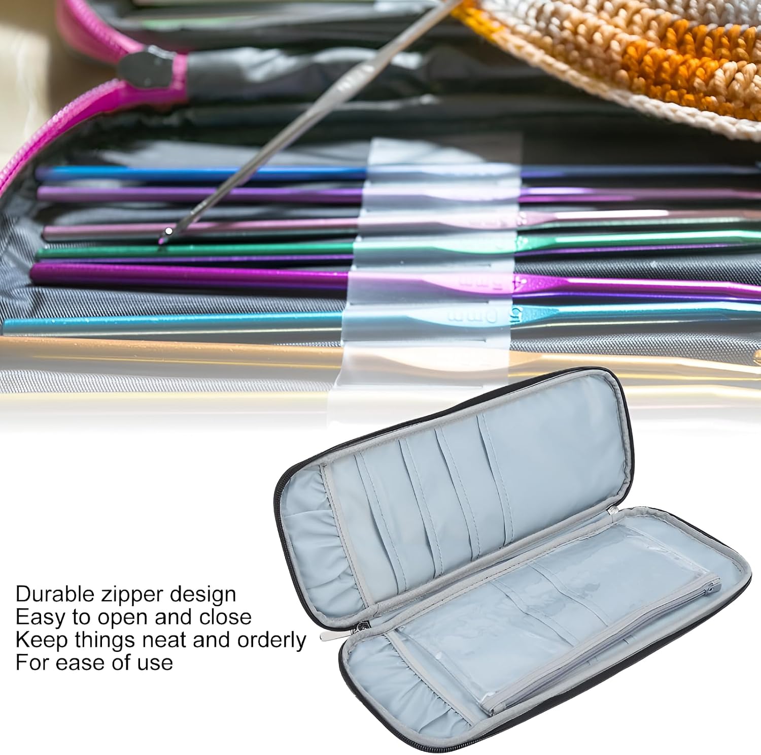 ACNTENY Long Knitting Needle Case, Gray, 15.4 Inch