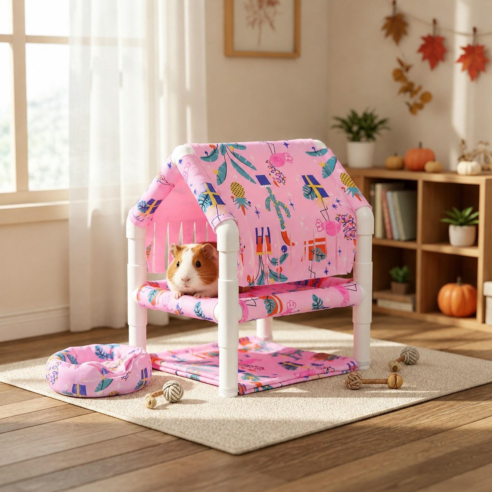 Casa de Cobaya Refugio Multifuncional para Pequeños Roedores Cama Escondite Doble Capa Material Lavable Fácil de Montar Adecuada para Mascotas