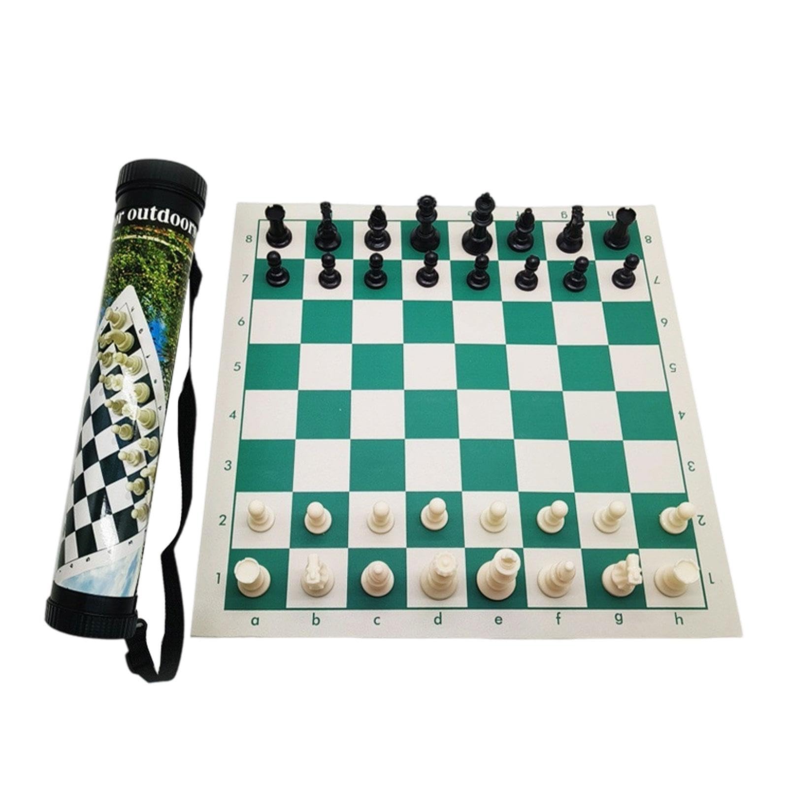 F Fityle Scacchiera da Viaggio con Scacchiera Arrotolabile, Comoda con Tubo di Trasporto, Giochi da Tavolo da Viaggio Portatili per Adulti Principianti, 52cmx8cmx8cm