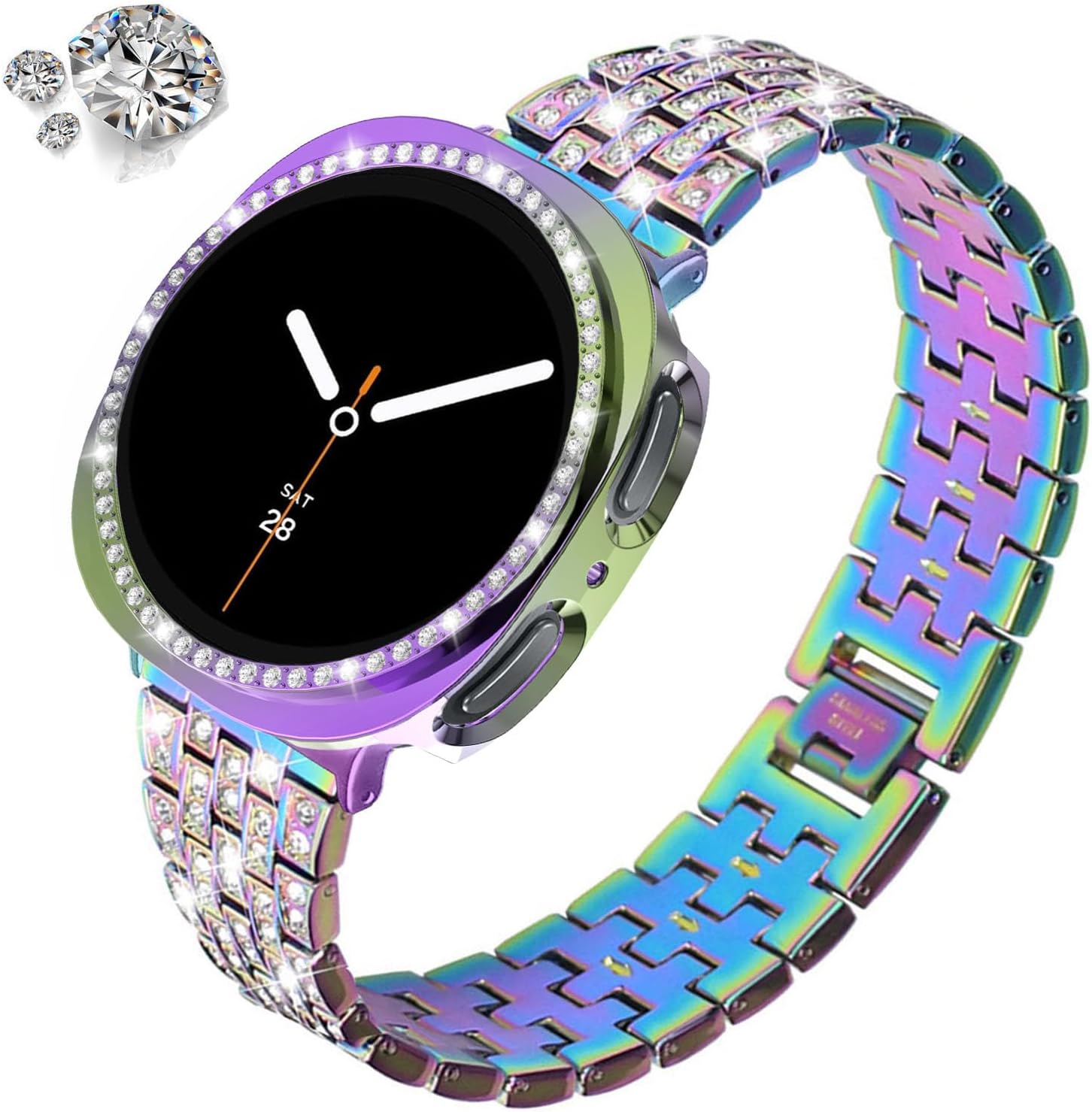 Bands and Case Compatible with Samsung Galaxy Watch 8 40mm / 44mm, Bling Rhinestone Diamond Metal Bracelet with Shiny Protective Case Cover Replacement for Women Men - Image 2