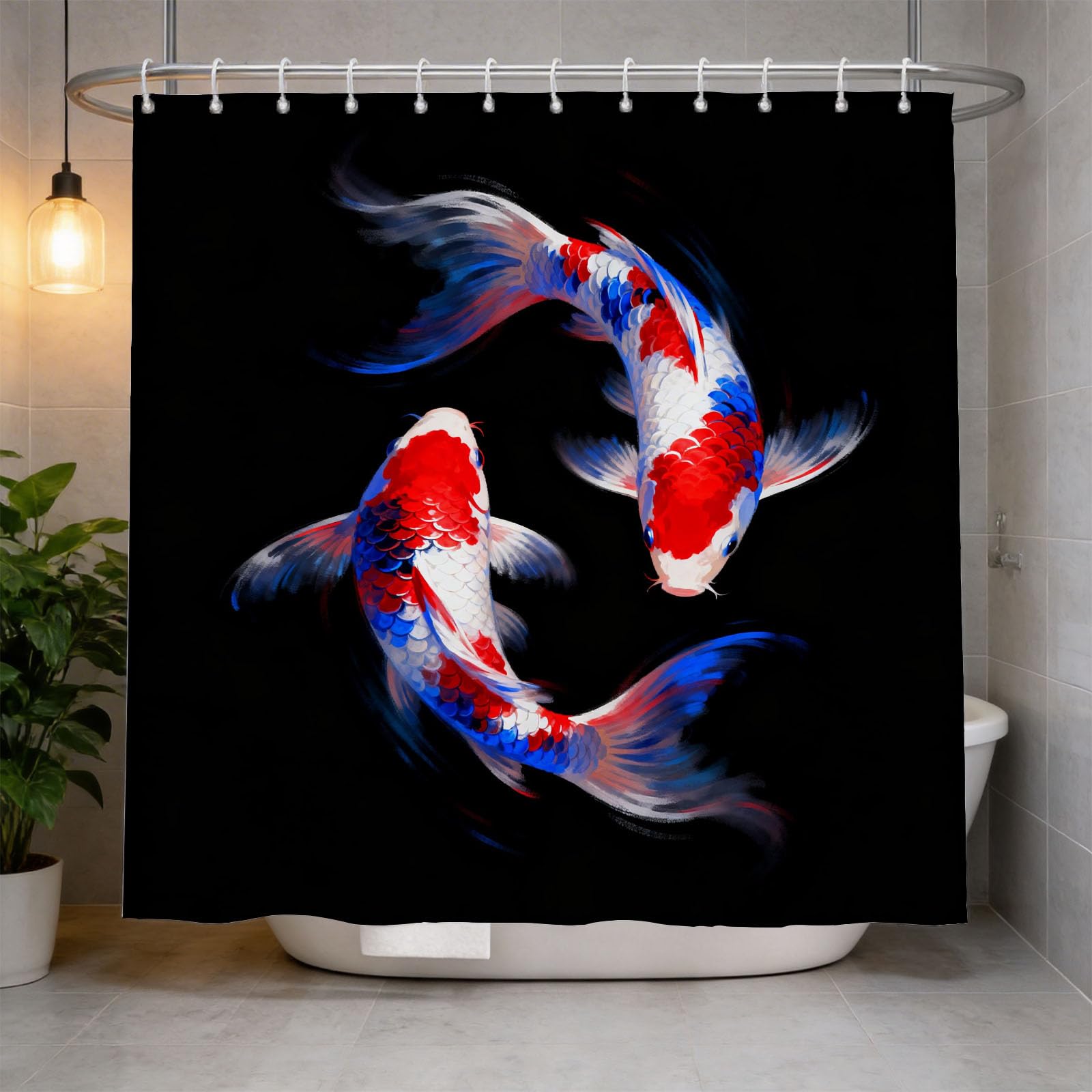 Hongduo 3D Koi Carp Shower Curtain for Stalls Bathtubs Cartoon Bathroom Decor Shower Curtain Set Polyester Fabric Waterproof 180x200cm/71X79 Inch with Hooks