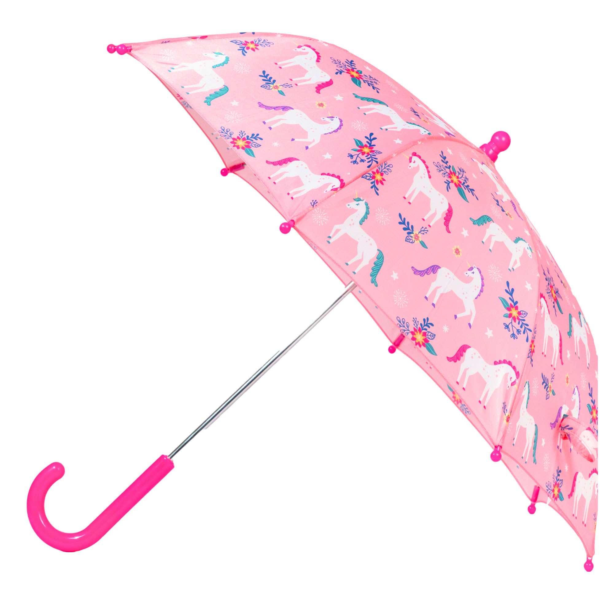 Wildkin - Paraguas infantil para niños y niñas con toldo de lluvia y mango curvado para colgar fácilmente, paraguas con cierre de gancho y anillo para niños (unicornios mágicos)