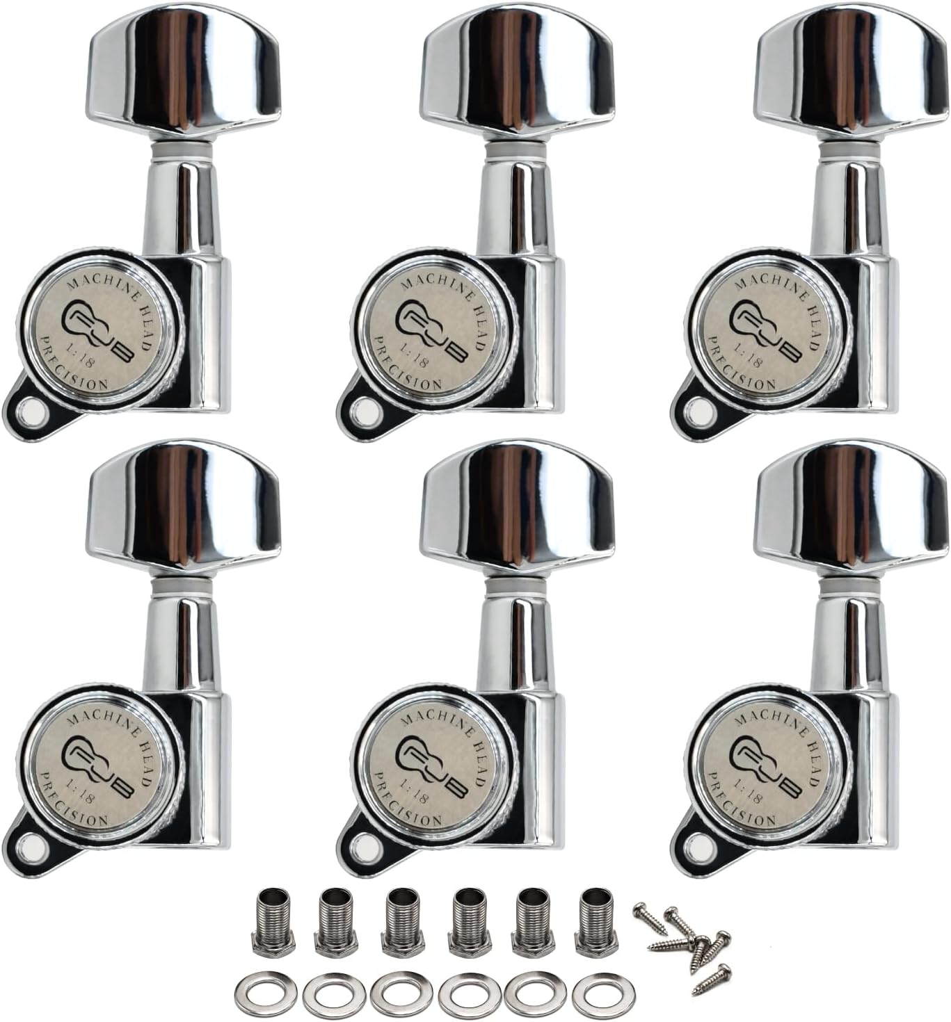 FXJXB Guitar Locking Tuners 6 Pieces Lock String Tuner Machine Head Square Handle Key Pegs Replacement For Classic Acoustic Elecric Guitar For ST TL LP Style-Chrome 6Left