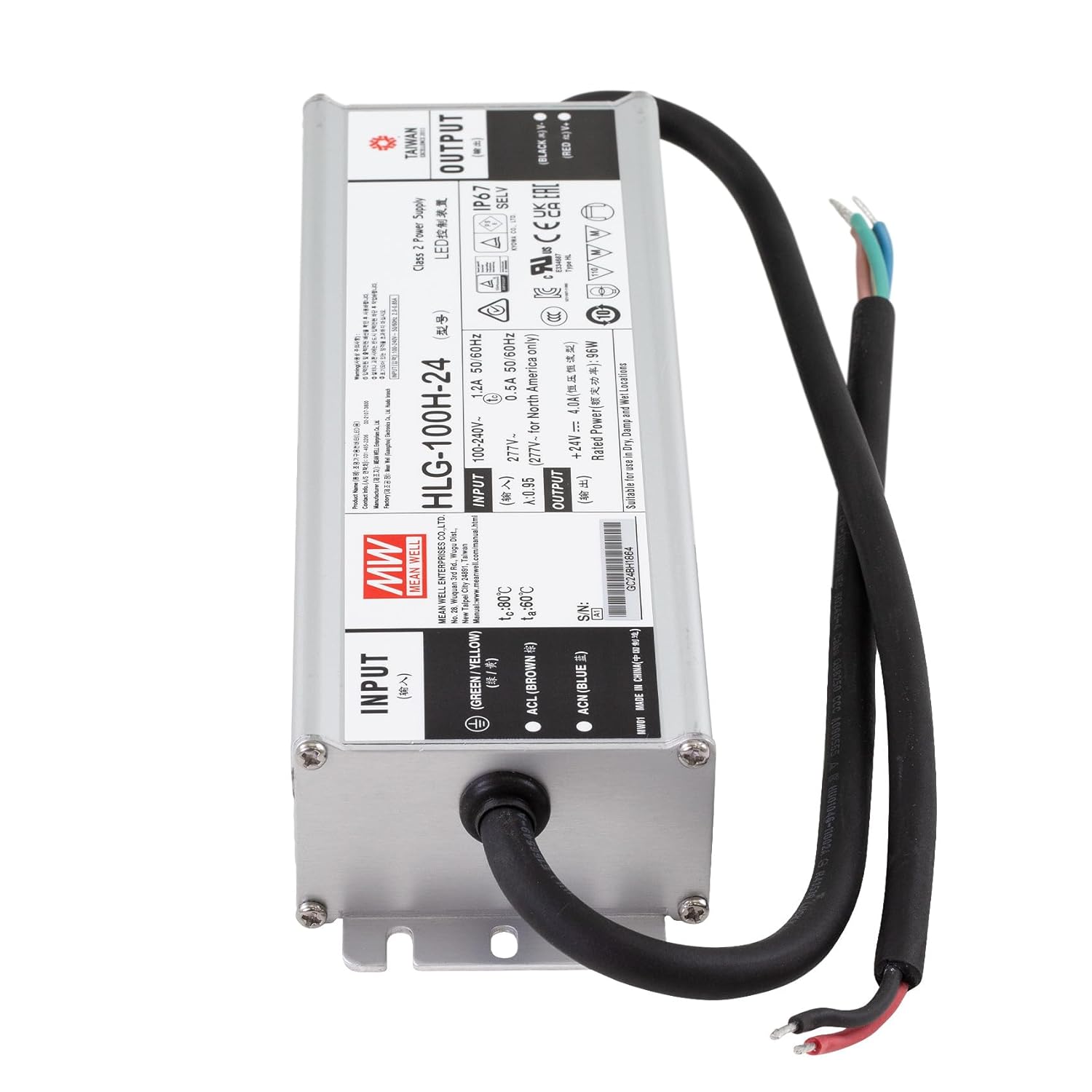 Mean Well HLG-100H-24 96W 24V DC Switching Power Supply/LED Driver - Dual Mode CV + CC Output