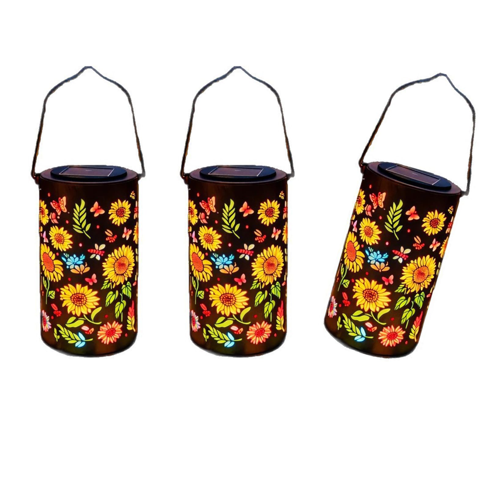 Bronze Metal Colorful Sunflowers Glowing Solar Lights Waterproof Garden Hanging Lamp for Yard Patios Landscape Lighting Solar Sunflowers Hanging Light
