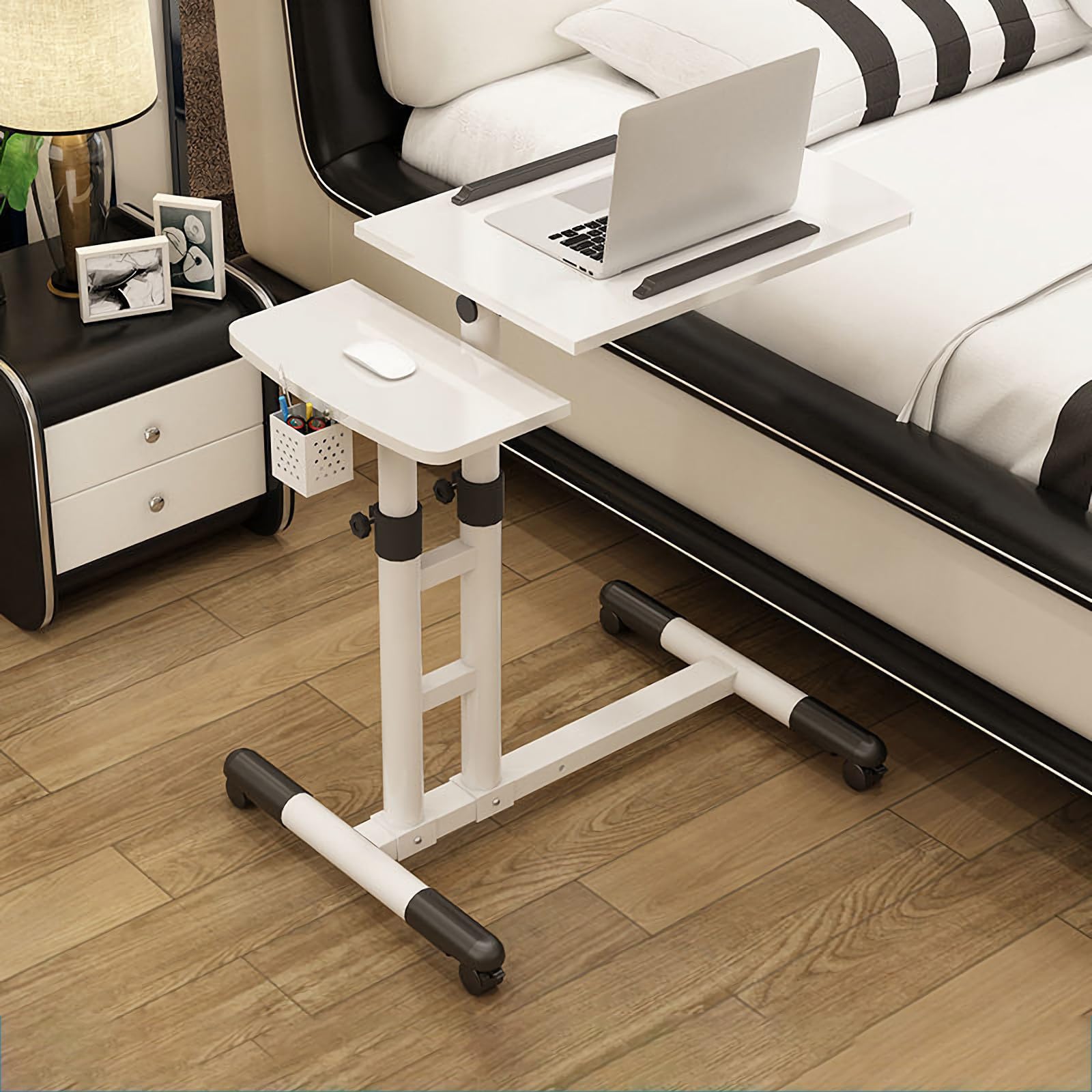 Mesas de Noche, Mesa Auxiliar en Forma de C con Altura Ajustable, Escritorio para portátil, Mesa Auxiliar para Silla de Ruedas, Bandeja de Noche, Mesa Auxiliar para refrigerios, Mesa auxilia