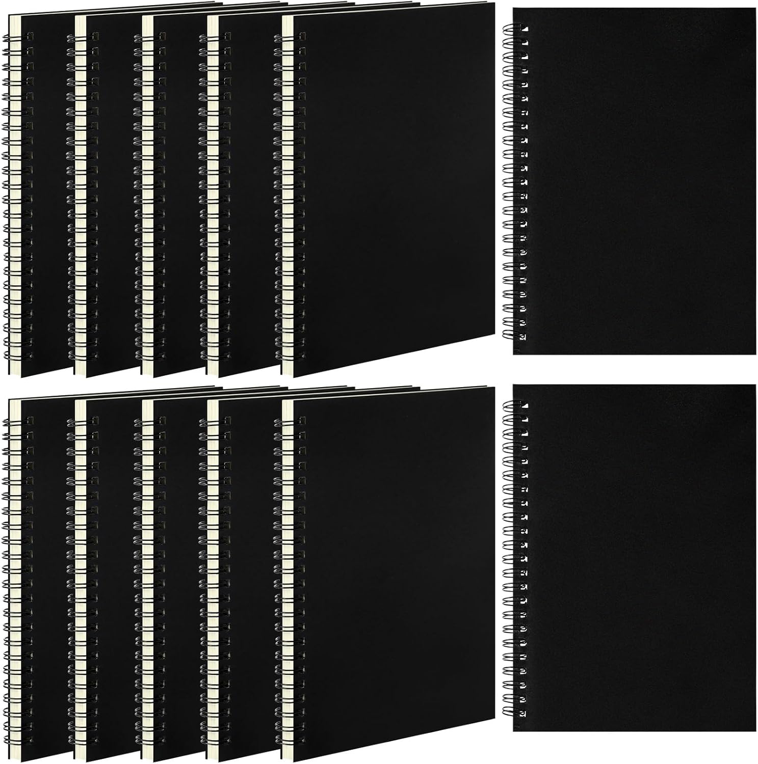 Leelosp 12 Pcs Small Spiral Notebook Lined Spiral Journal College Ruled Notebook Wire Bound Kraft Cover, 120 Pages for Work (Black,8.5 x 11 Inch)