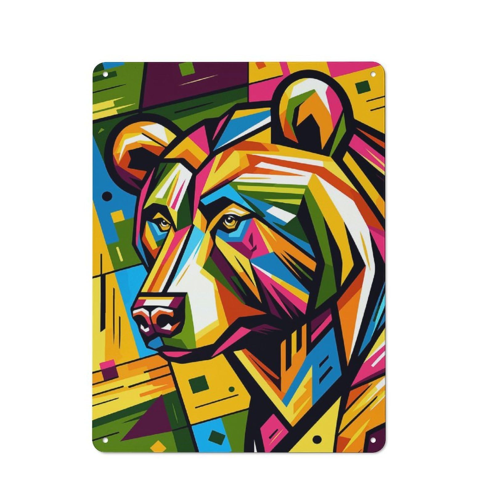 Junmoney Bear Wpap Colorful Rustic Metal Wall Decor 40X30cm, Metal Wall Sign For Pub, Home Bar, Shed Or Man Cave