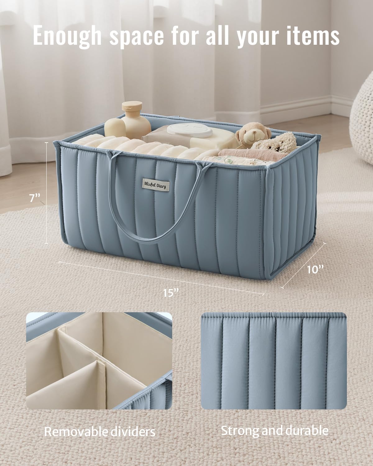 Blissful Diary Organizador de pañales para bebé, elegante cesta de