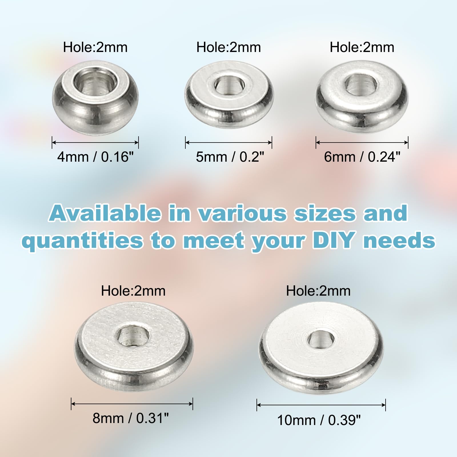 PH PandaHall 200pcs 6mm 304 Stainless Steel Round Spacer Beads, Large Hole Beads For