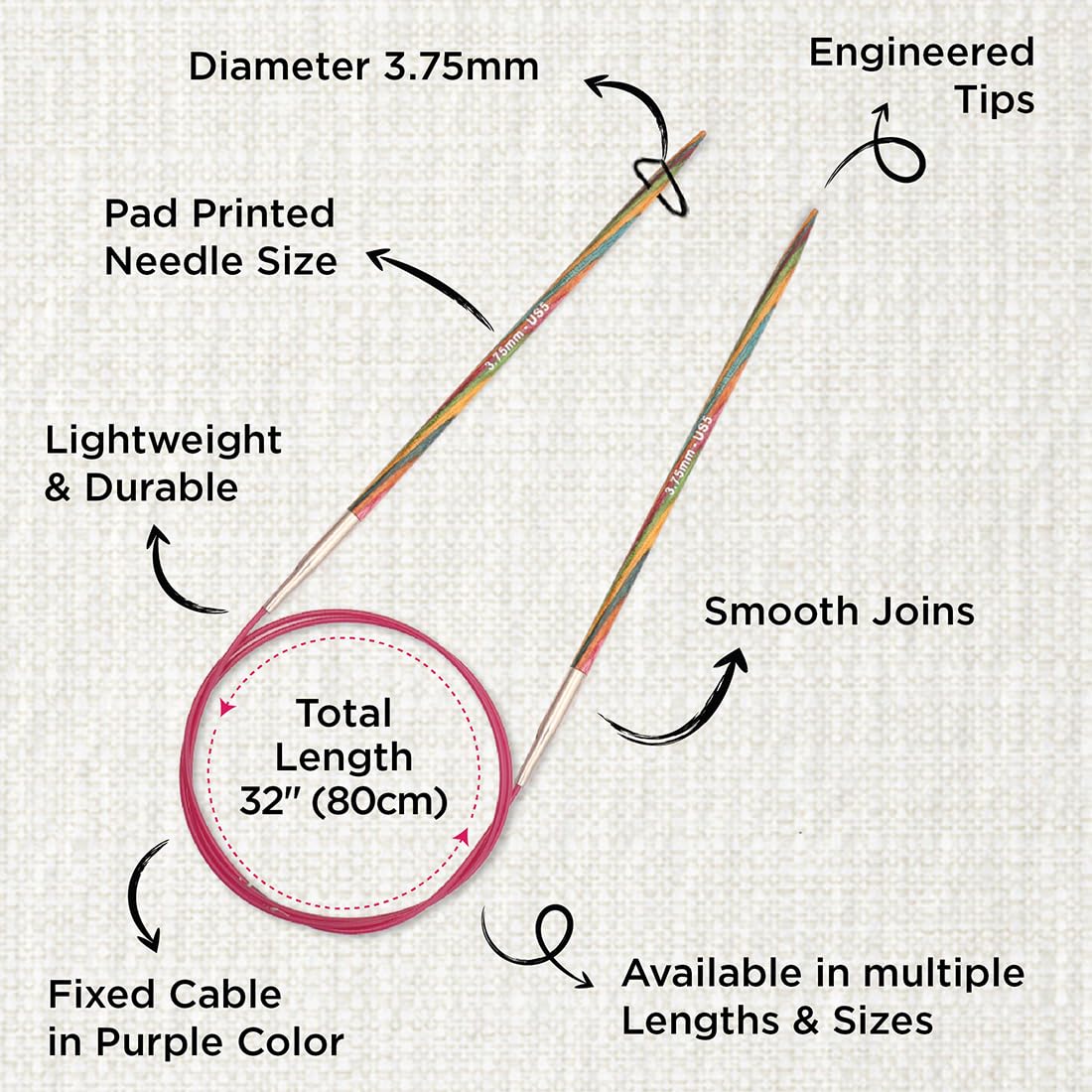 Ferro Circolare KnitPro 6mm | Fibra Di Carbonio Per Maglia | Punta In Ottone Liscia - 2