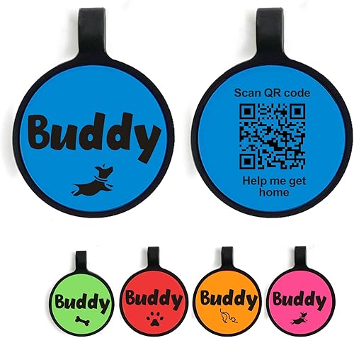 Etiqueta para perro con código QR, grabadas para mascotas, etiqueta de nombre de perro de silicona silenciosa personalizada con cualquier nombre