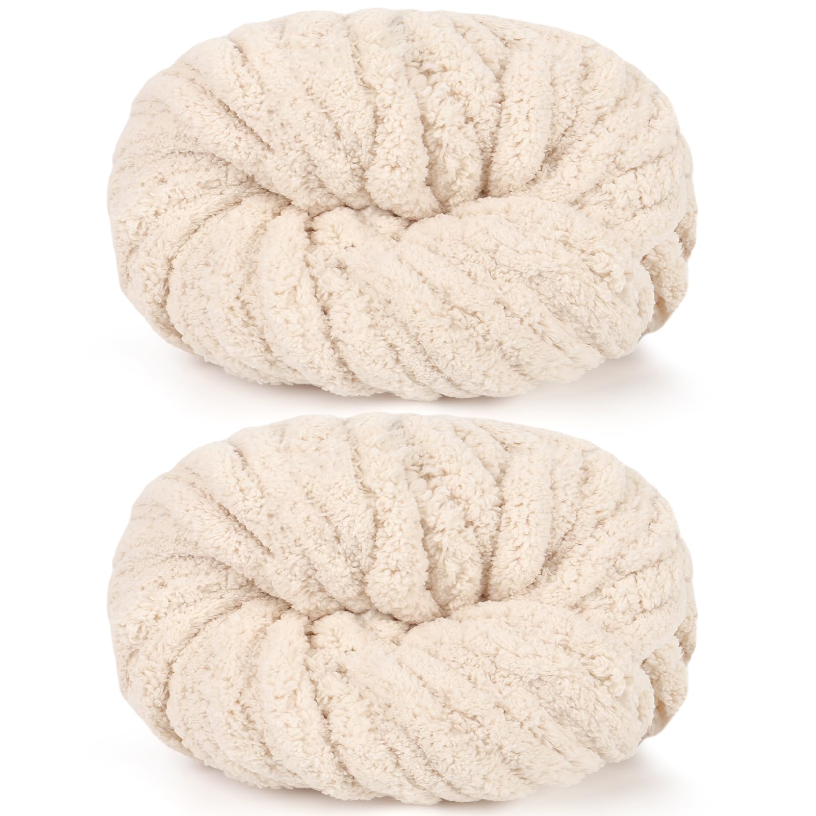 Reessy Chunky Yarn for Hand Knitting, 2×250g Super Chunky Wool Yarn Set, Soft Thick Wool Plush Yarns, Fluffy Thick Yarns for Craft Knitted Blanket Pet Bed Mats Sofa Mats-Beige White