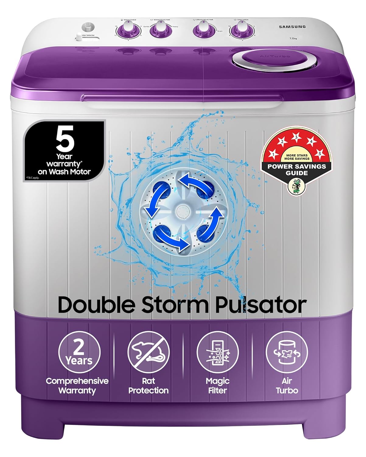 Samsung 7 kg, 5 star, Semi Automatic Top Load Washing Machine (WT70M3000UU/TL, Air Turbo Drying, LIGHT GRAY, 5 Year Warranty on Wash Motor) Samsung 7 kg, 5 star, Semi Automatic Top Load Washing Machine (WT70M3000UU/TL, Air Turbo Drying, LIGHT GRAY, 5 Year Warranty on Wash Motor)