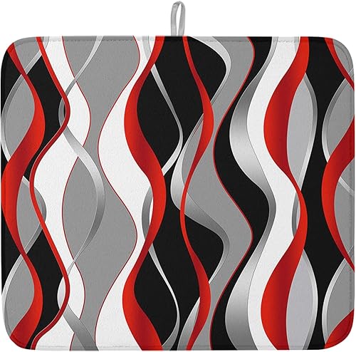 Tapete de secado de cocina para mostrador de líneas abstractas 3D sobre negro absorbente, tapete escurridor de microfibra plegable, tapete de