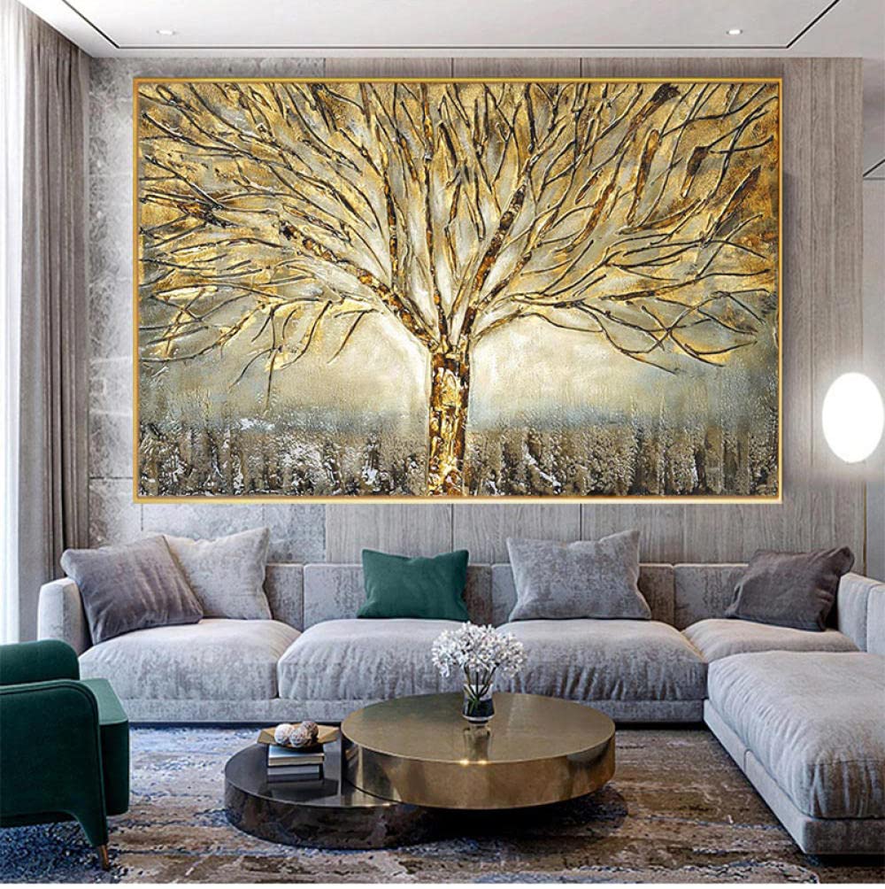 Quadro su tela Albero dorato quadri per soggiorno Quadri astratti moderni 70x140 cm Albero d'oro senza cornice