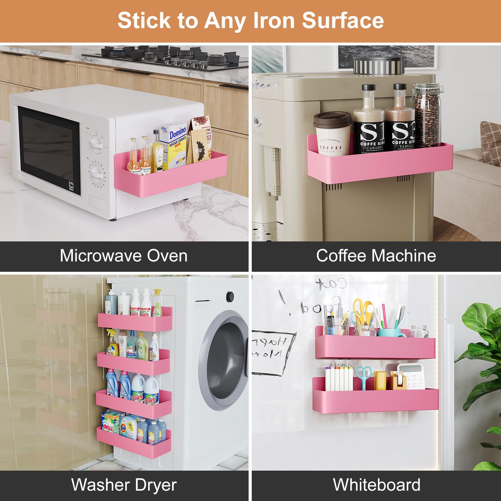 Mystozer Magnetisches Gewürzregal für Kühlschrank, Küchen-Organizer und Aufbewahrungsregal, Rosa (4 Stück)