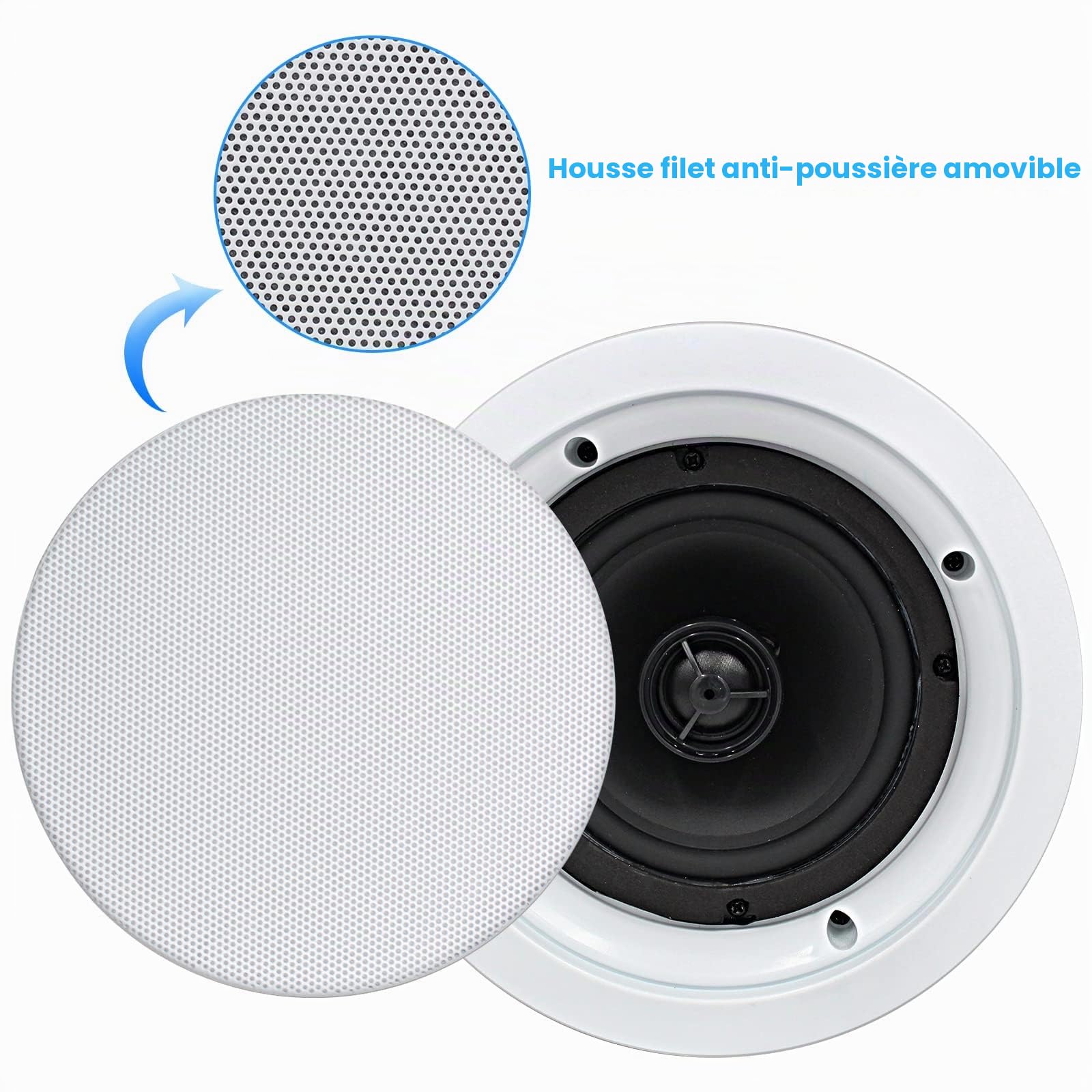 Herdio 5,25 Pouces Enceinte Encastrable Plafond Haut-Parleur 8 ohms 300 Watts