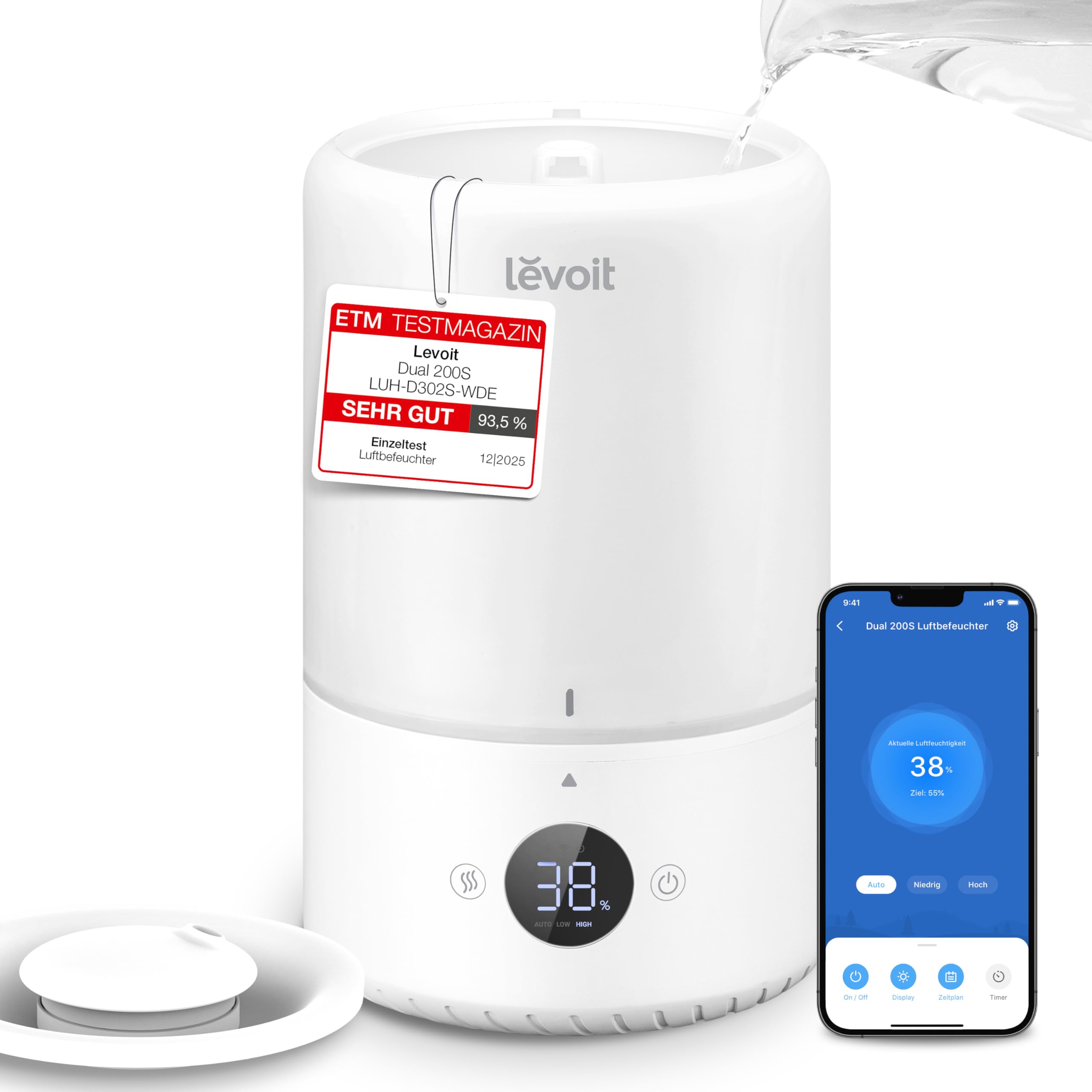 Levoit Smart Luftbefeuchter Schlafzimmer, 20dB leise, Top-Fill Humidifier für Baby, Luftfeuchtigkeit Sensor, Raumbefeuchter mit 360°Drehdüse für Kinderzimmer, Pflanzen, 3 L, Cremeweiß