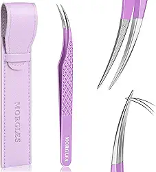 MORGLES Pinças de isolamento, extensões de cílios, pinças de extensão de cílios curvadas para isolamento de volume de cílios com bolsa, roxo