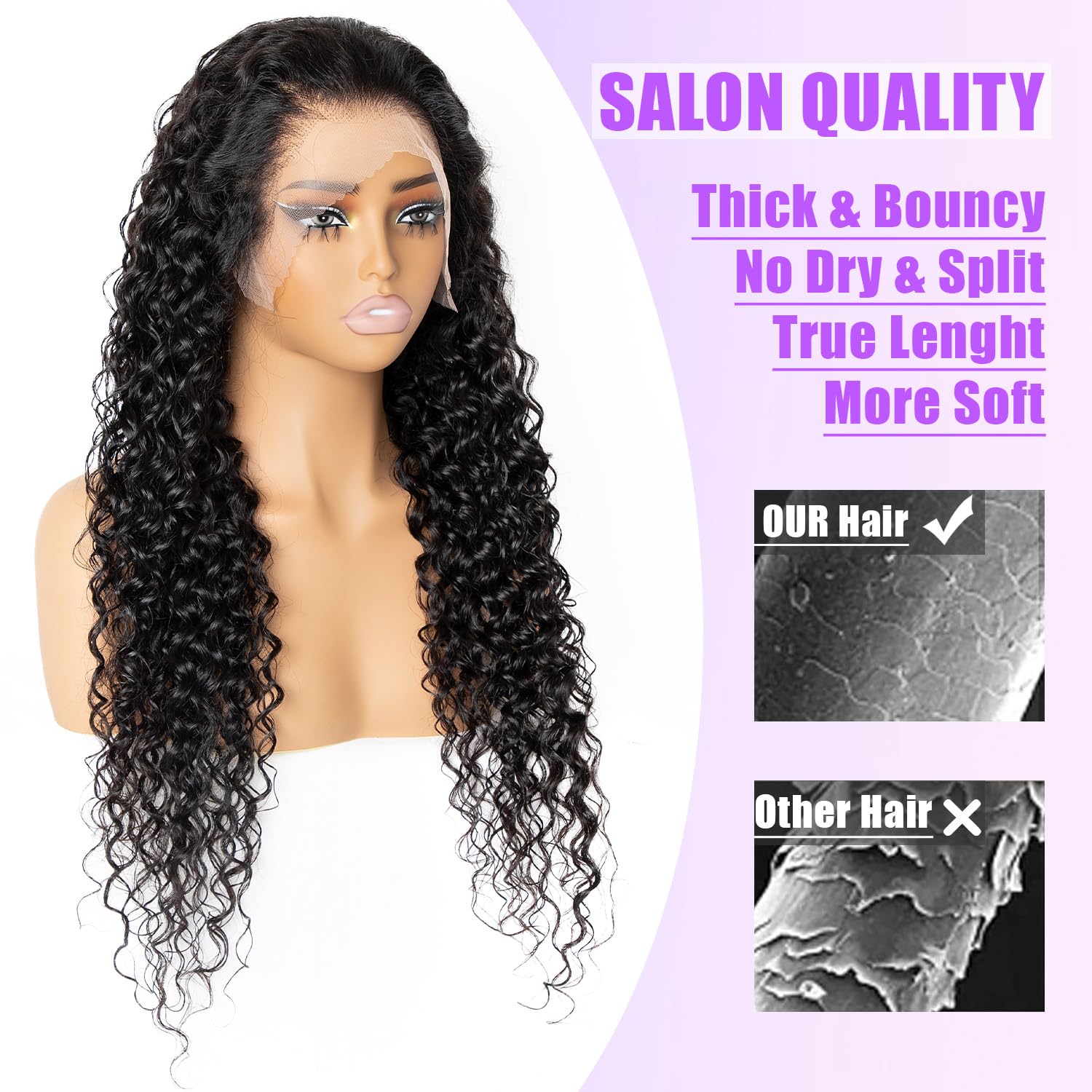 30 Inch Deep Wave Lace Front Wig Human Hair 13x6 HD Transparent Lace Frontal Human Hair 200% Density Deep Curly Pre Plucked Glueless Wet and Wavy Wigs with Baby Hair