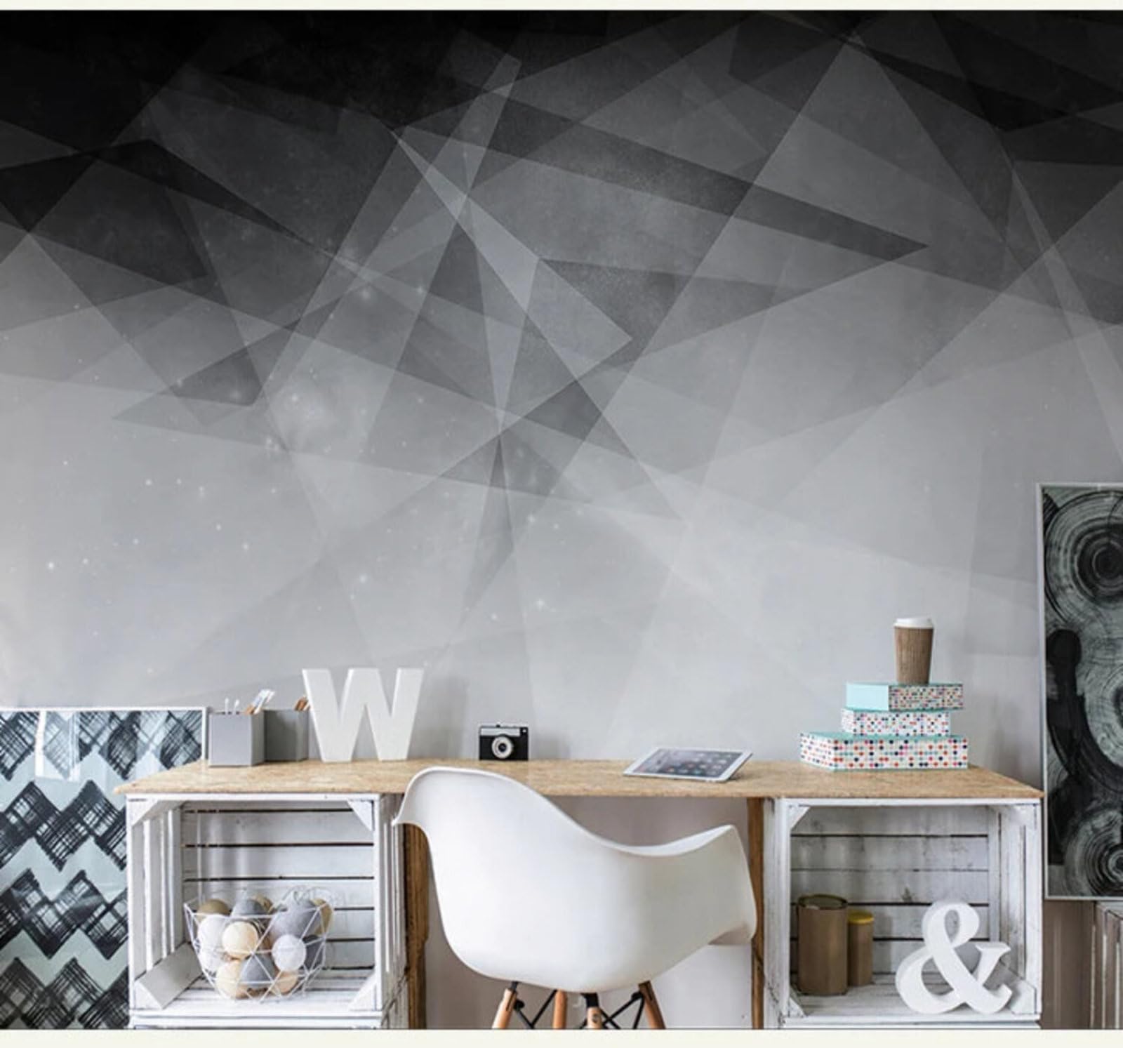 Tzxztt Hand Drawn Art Abstract Geometric Patterns Modern 3D Wallpaper Premium Textured Silk Neutral Tones Material Ideal for Living Room Bedroom-250cm×170cm