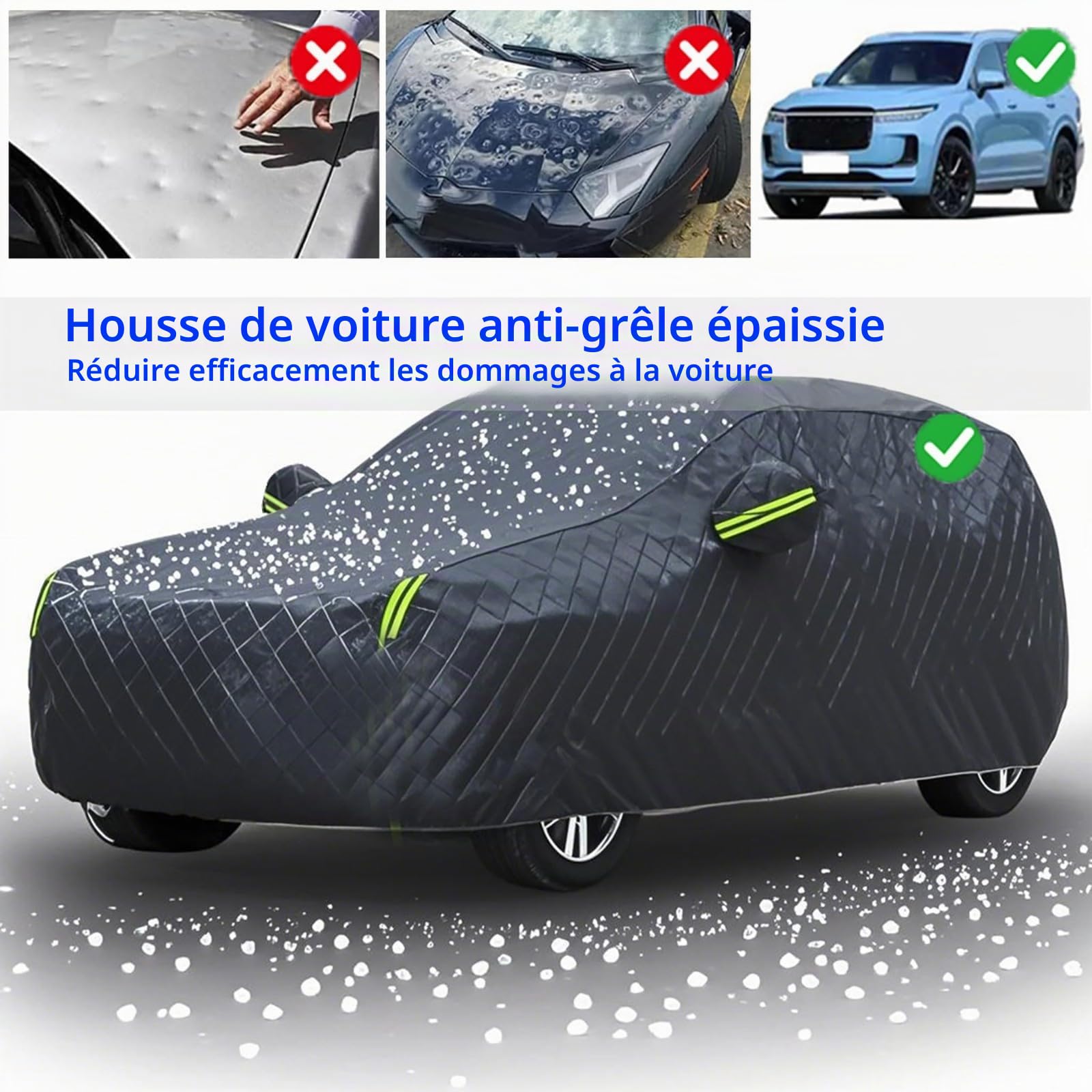 Bâche Voiture Anti-Grêle pour Dacia Duster 3(2024-2026),Housse Voiture Extérieur Imperméable 210D avec Coton Épais,Bache Auto Complète Personnalisée,pour Toutes Saisons Contre UV Pluie Soleil(Noir)
