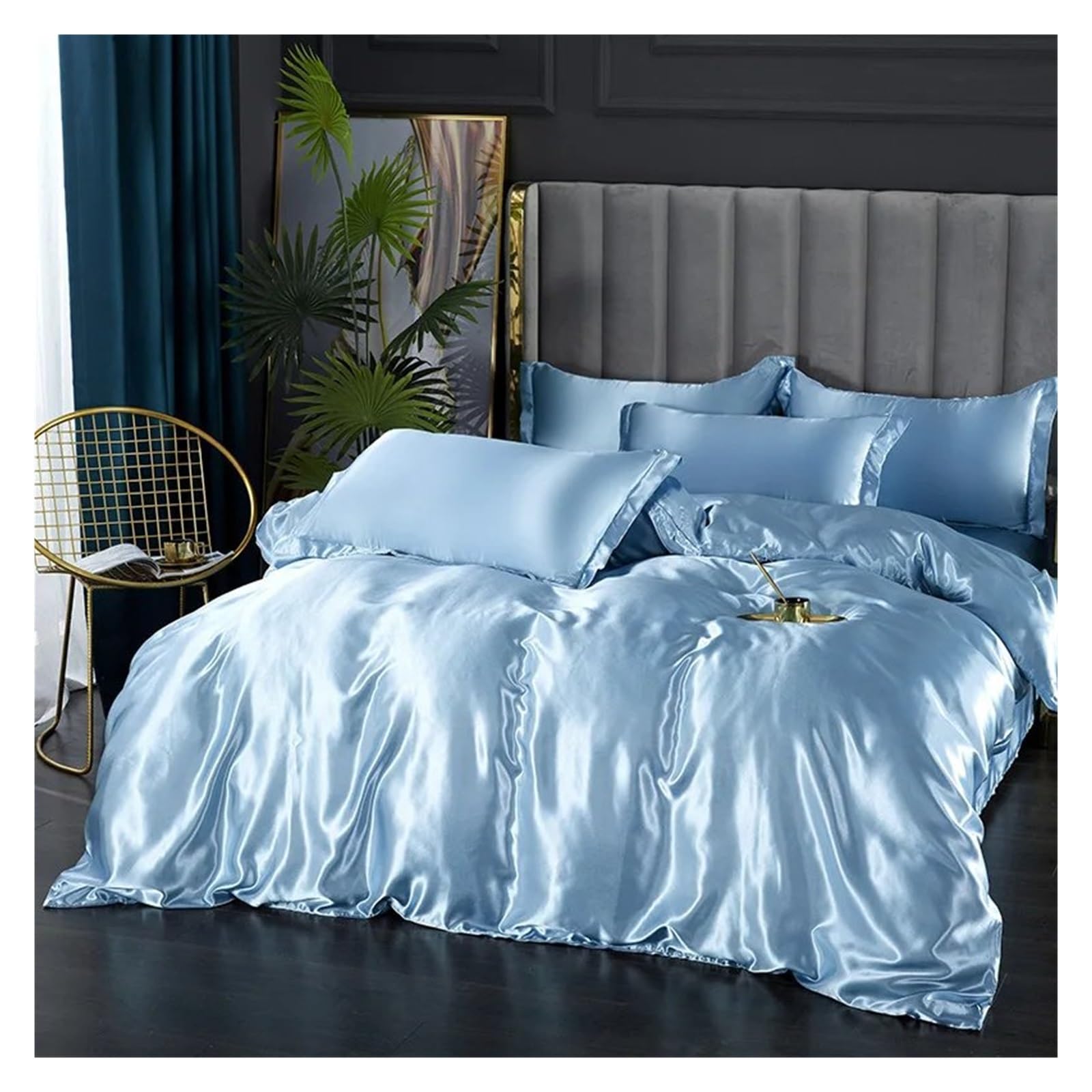 Sbcgfy D Silk Bedding Set With Uvet Cover Be Sheet Pillowcase Luxury Satin Soli Color,Cotton Uvet, 220 X 240 Cm 4 Pcs, Zq-11042,-220 X 240 Cm 4 Pcs