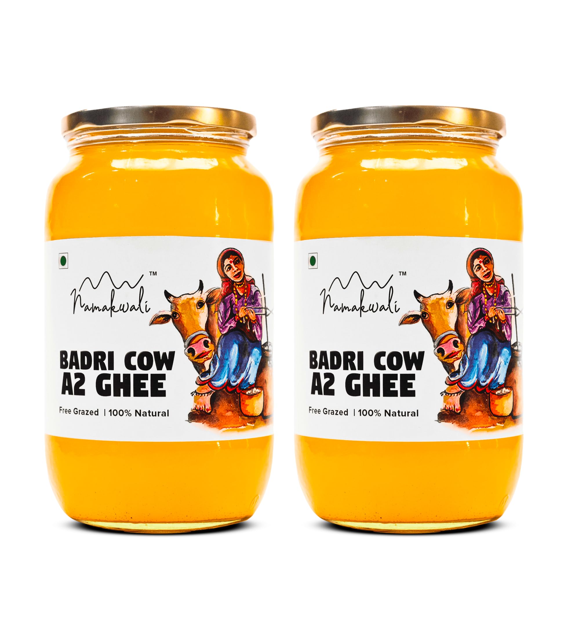 Namakwali A2 Badri Cow Ghee 2000ML (1kg x 2) | Traditional Vedic Bilona Method | Curd-Churned & Cultured | Grassfed, Pure, Natural & Danedar | Lactose-Free, Gluten-Free | 100% Natural & Lab-Tested | Certified Traditional Gaye ka Ghee