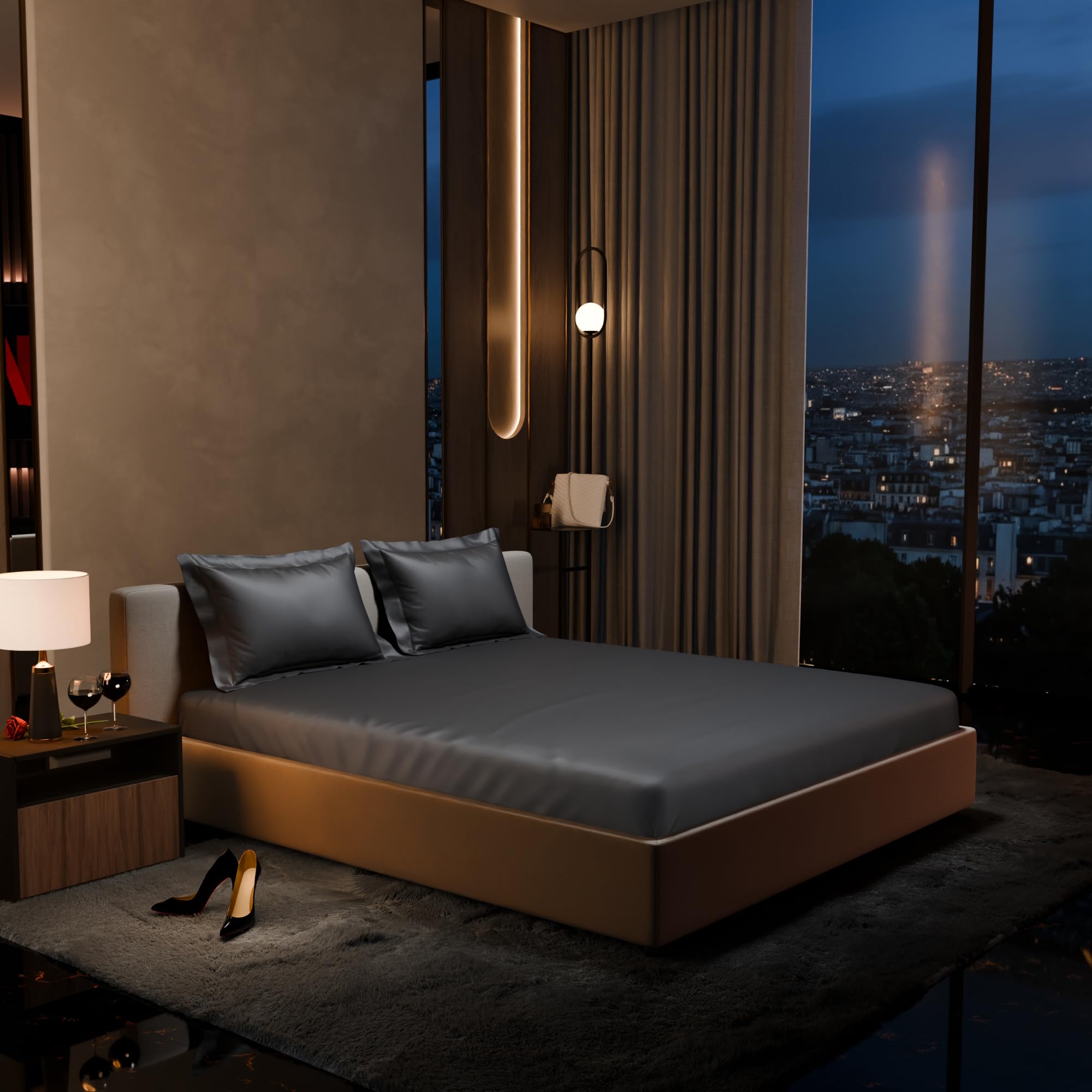 Stoa Paris 300TC UltraSatin King Bedsheet Set, 10” Drop Fitted Bedsheet with 2 Pillow Covers, Hypoallergenic, Wrinkle Free, Aesthetic Bedding, Home Decor, Gift, Date Night - Twilight Embrace