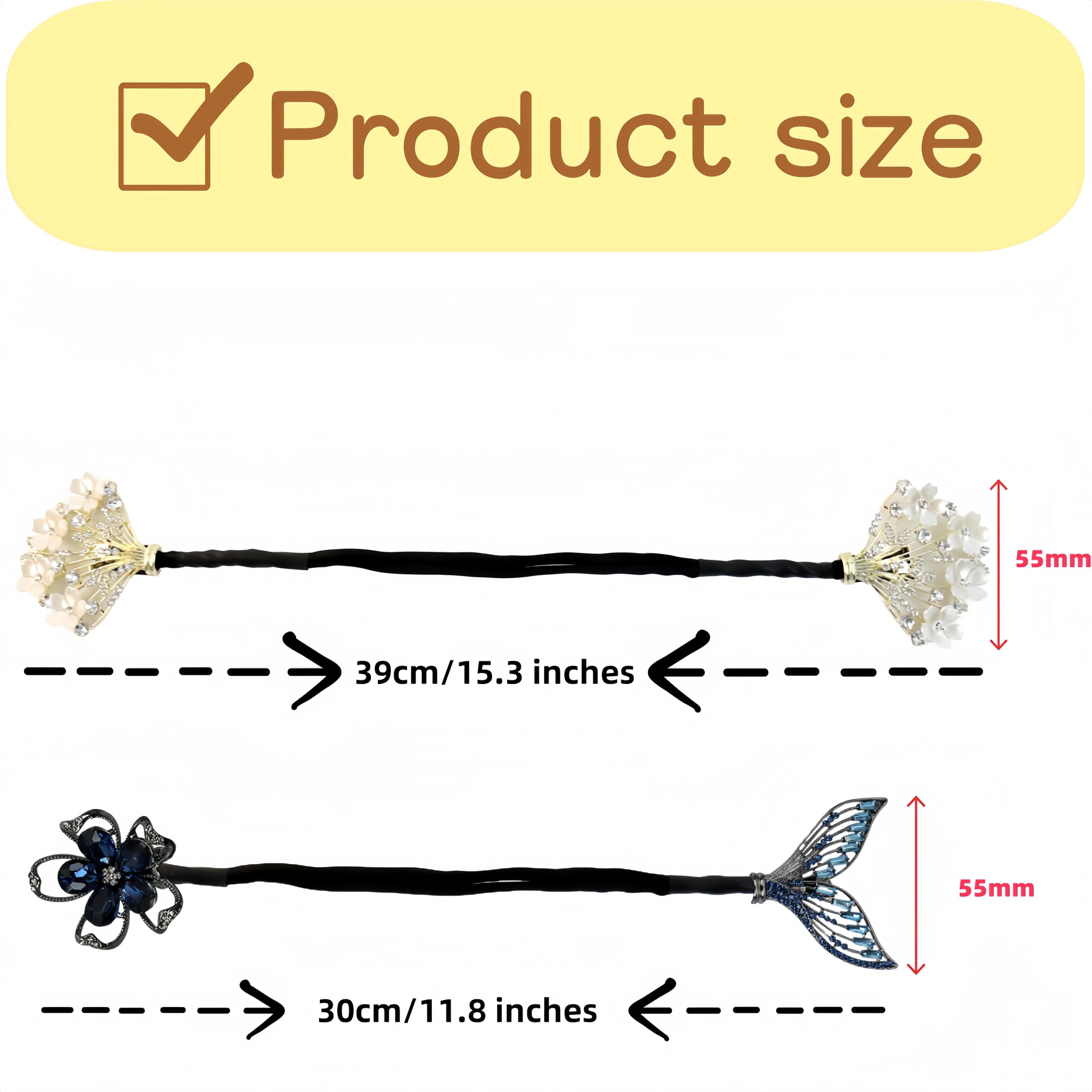 MAKABEE Rhinestone Flower Hair Clip,Lazy Hair Curler Deft Bun Maker,French 2pcs Twist Bun Hairstyle Shaper,Elegant Lazy Hair Curler Bun Clips Deft Twister 2