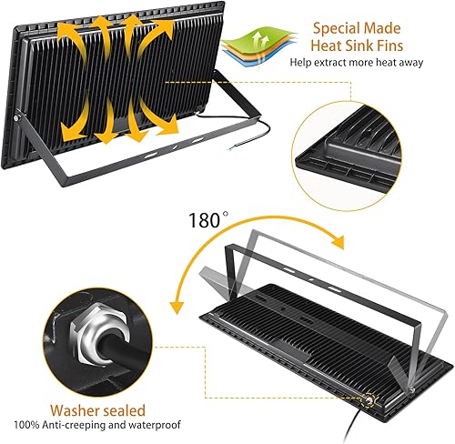 Miniatura 5 de Luces LED de inundación de estadio de 600 W para exteriores (equivalente a 3050 W), 67500 lm luces LED súper brillantes, 100-277 V IP66 impermeable