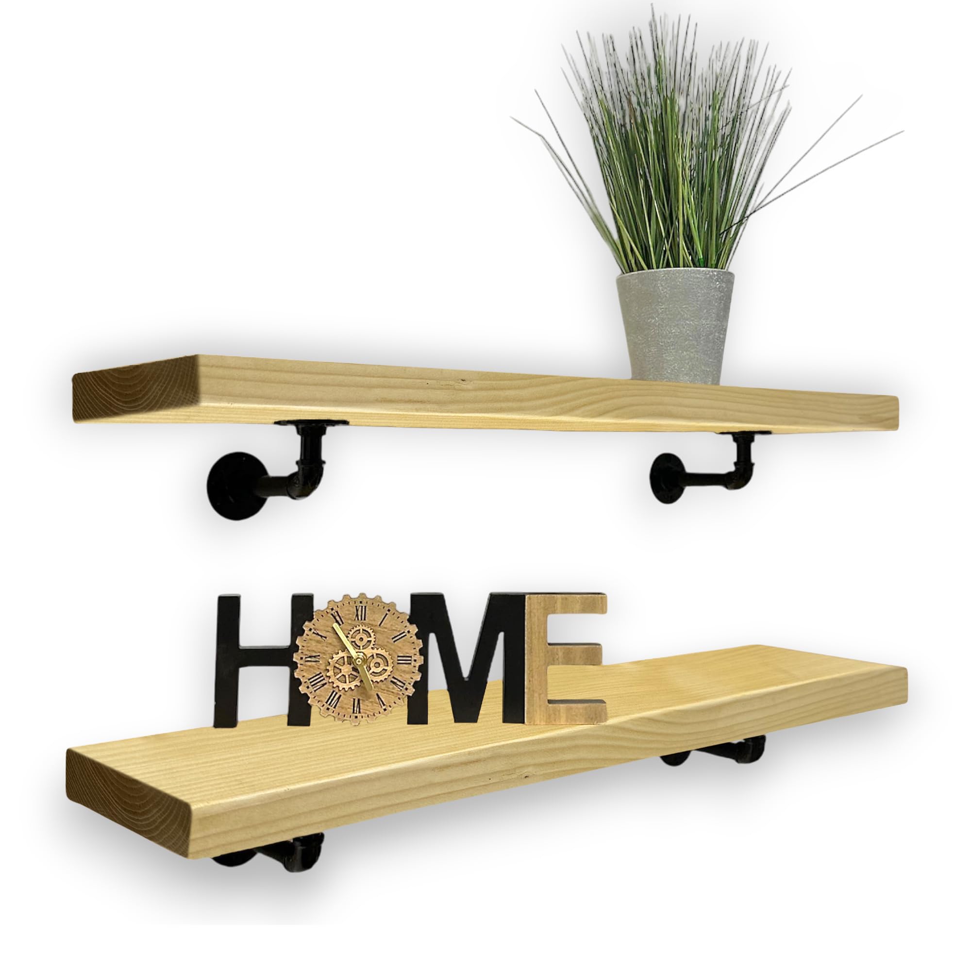 MKGT Rustic Shelves with Pipe Brackets Handcrafted Wall-Mounted, Handmade Scaffold Board Decorative Kitchen Room (Antique Pine, 60 cm) — image 1