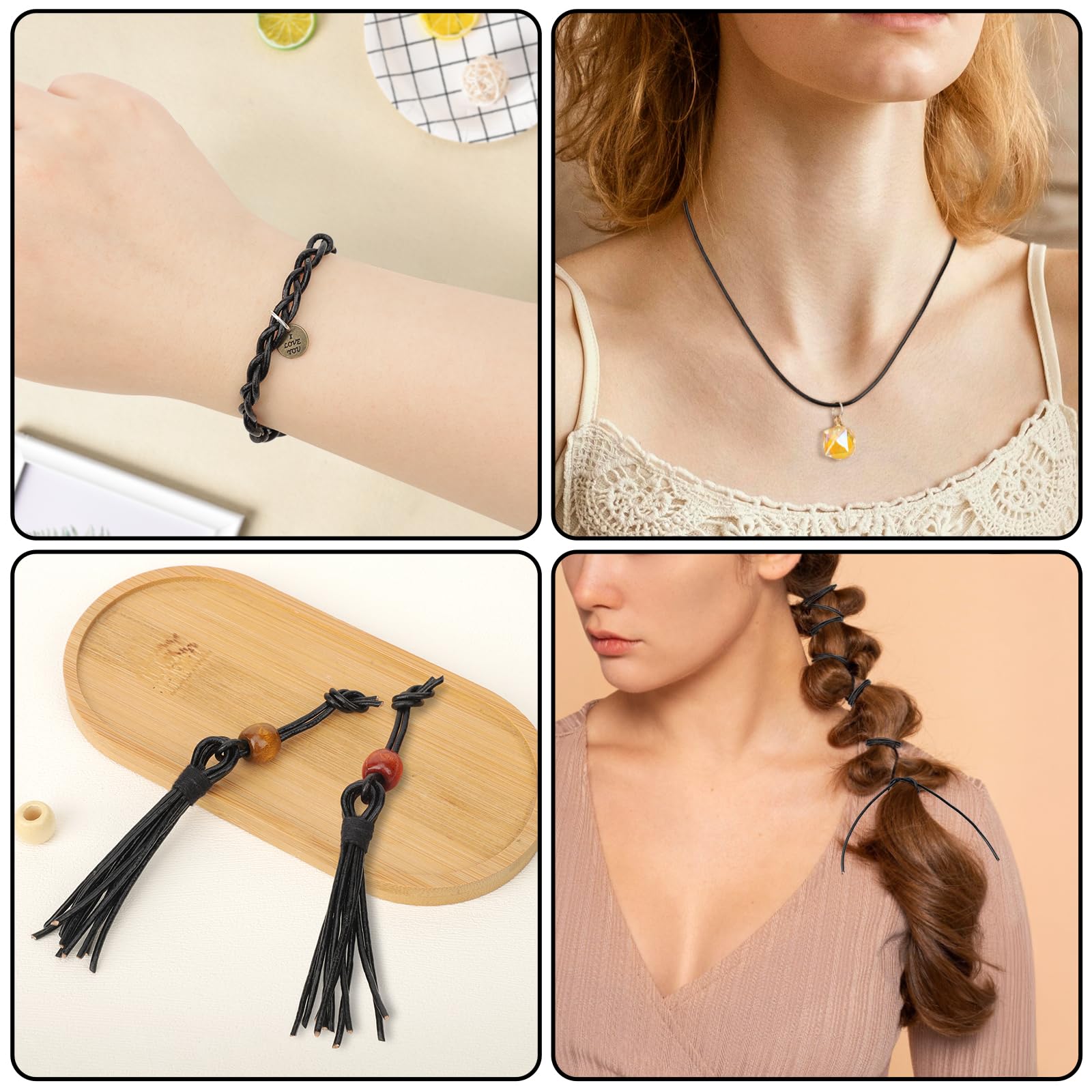 Cordino Cuoio, 1 Rotolo Cordino Rotondo in Cuoio, 10M x 2mm Cordoncino in Vera Pelle, Cordoncino per Collane, Braccialetti, Gioielli Fai da Te, Progetti Artistici (Nero)