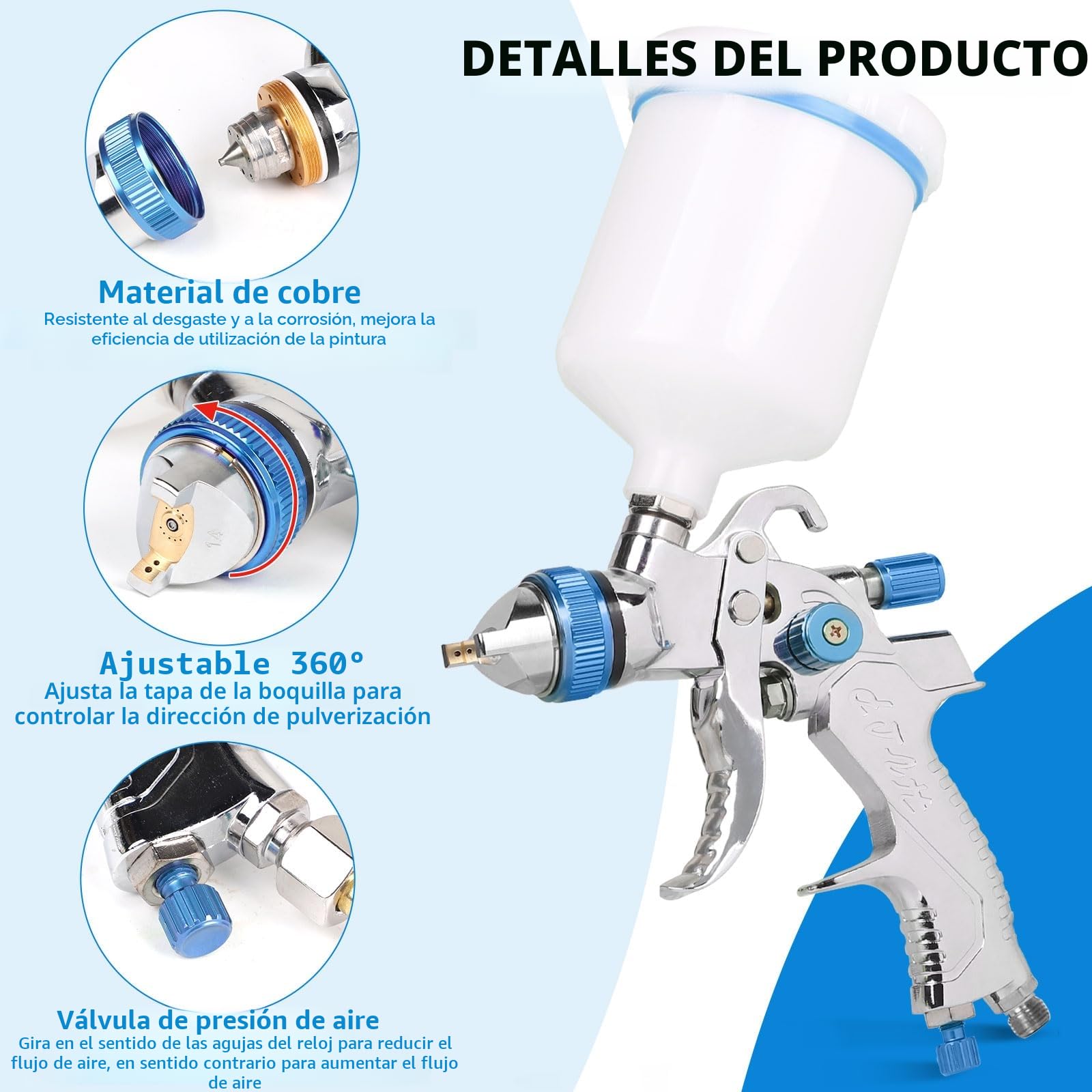 DBREAKS HVLP Pistola de Pintura Profesional 1,4/1,7/2,0/2,5 mm, Azul