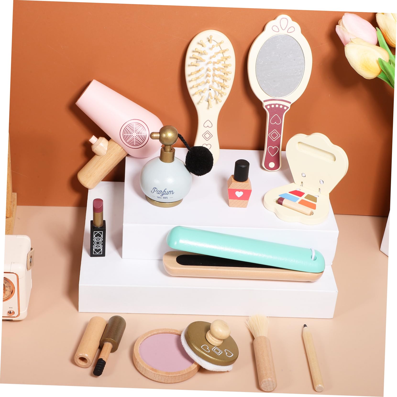 Holz Schminkspielzeug Satz für Kinder, 1 Satz Spielzeug Make Up | Rollenspiel Zubehör für Mädchen, Sichere Nutzung, Feine Verarbeitung, Geeignet für Spielzeit und Feiertage
