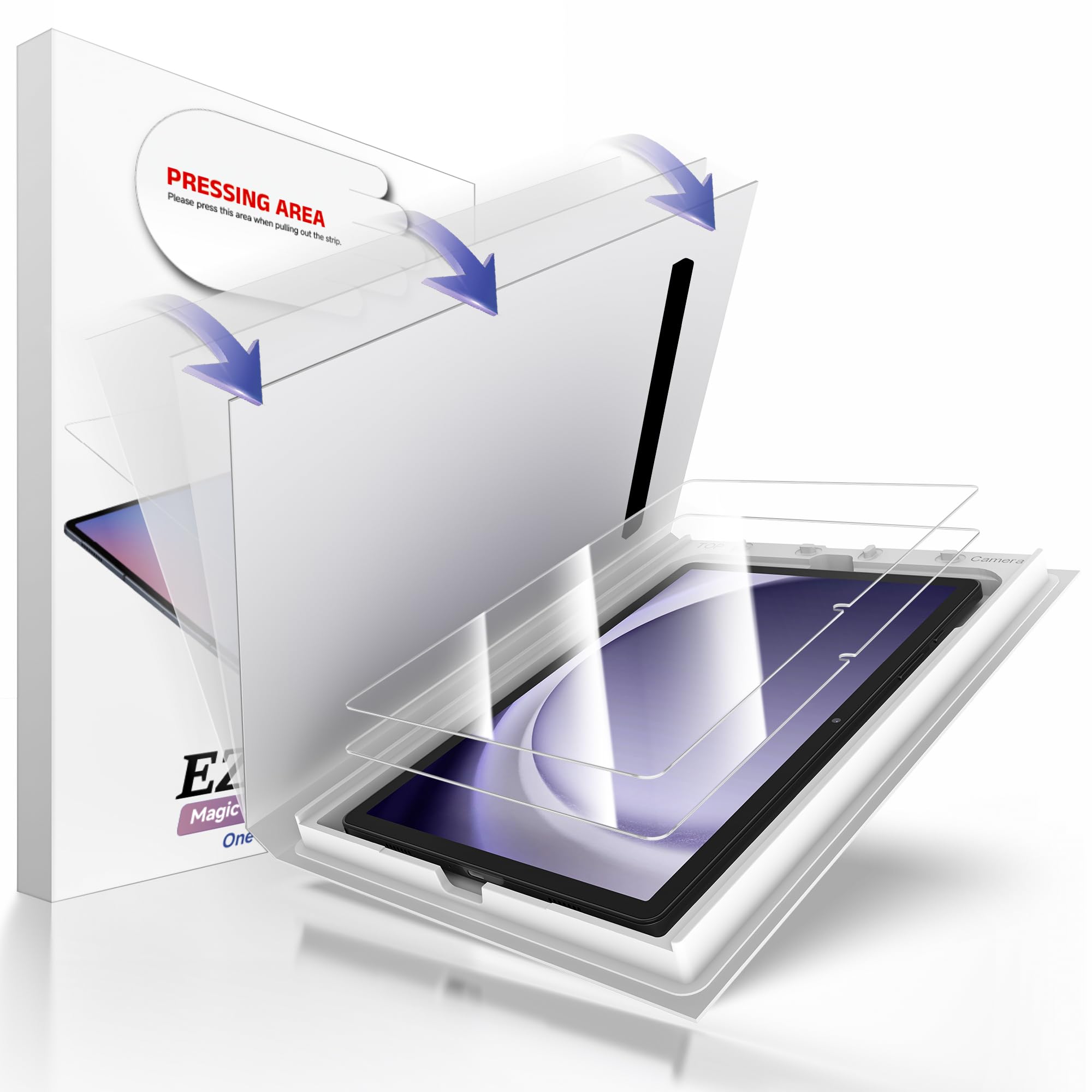 EZ-GLAZ-2 Pack Screen Protector for Samsung Galaxy Tab A9+/ A9 Plus (11 inch), 9H+ Hardness Tempered Glass with Easy Application Tray,