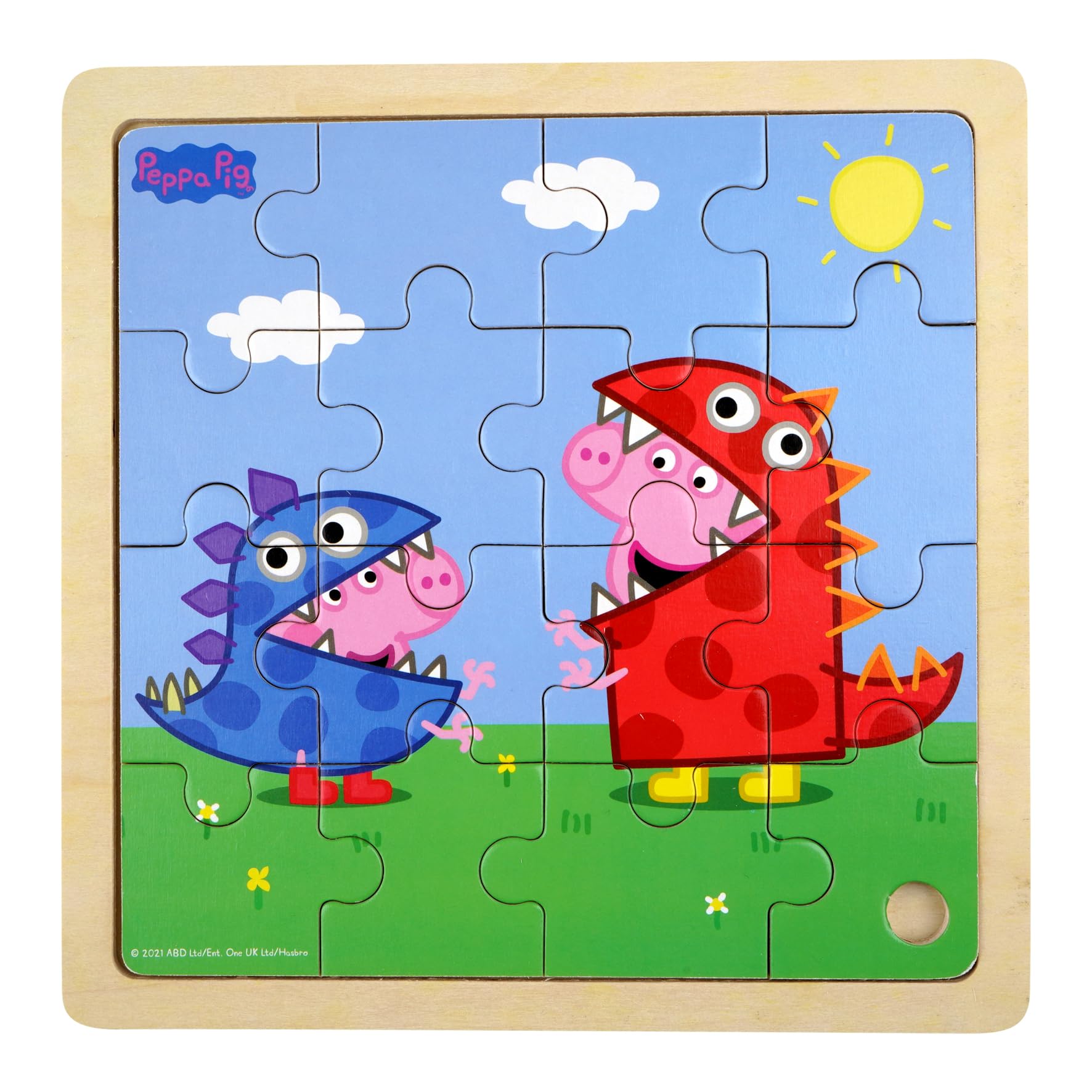 Barbo Toys - Peppa Pig - Puzzle - Dinosaur Costumes - Jigsaw Puzzle from 1 Year - Wooden Puzzle Contains 16 Pieces - Illustrations of Peppa and George