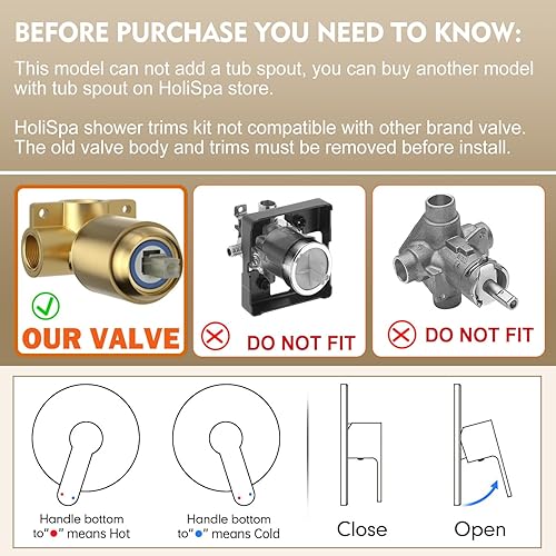Miniatura 10 de Holispa Juego de grifo de ducha, grifo de ducha negro con cabezal de ducha de 8 pulgadas, juego de cabezal de ducha y mango de metal, kit de
