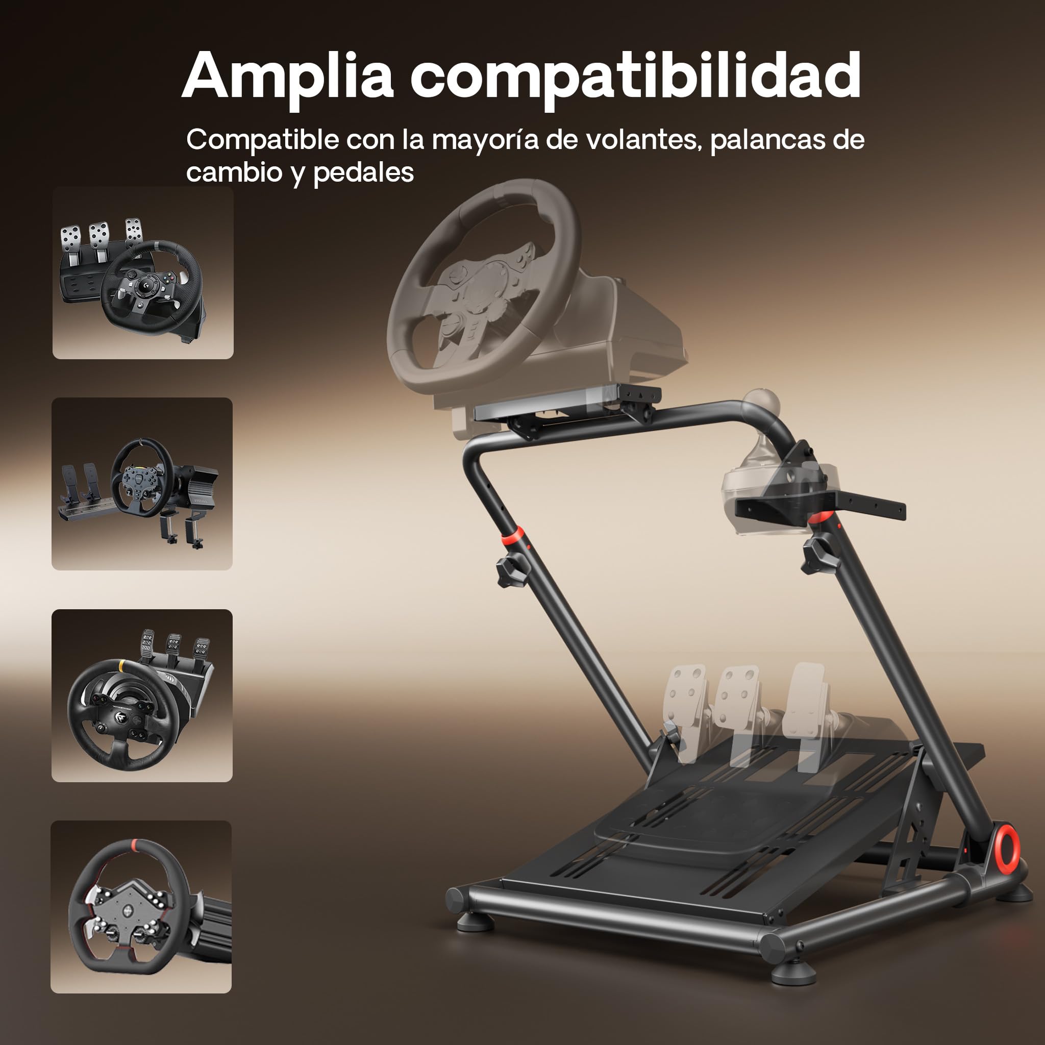WilTec Soporte de volante para simulación de carreras 68 x 82 x 83 cm negro plegable, ajustable, soporta hasta 20 kg, para volante y pedales - experiencia de simulación gaming realista