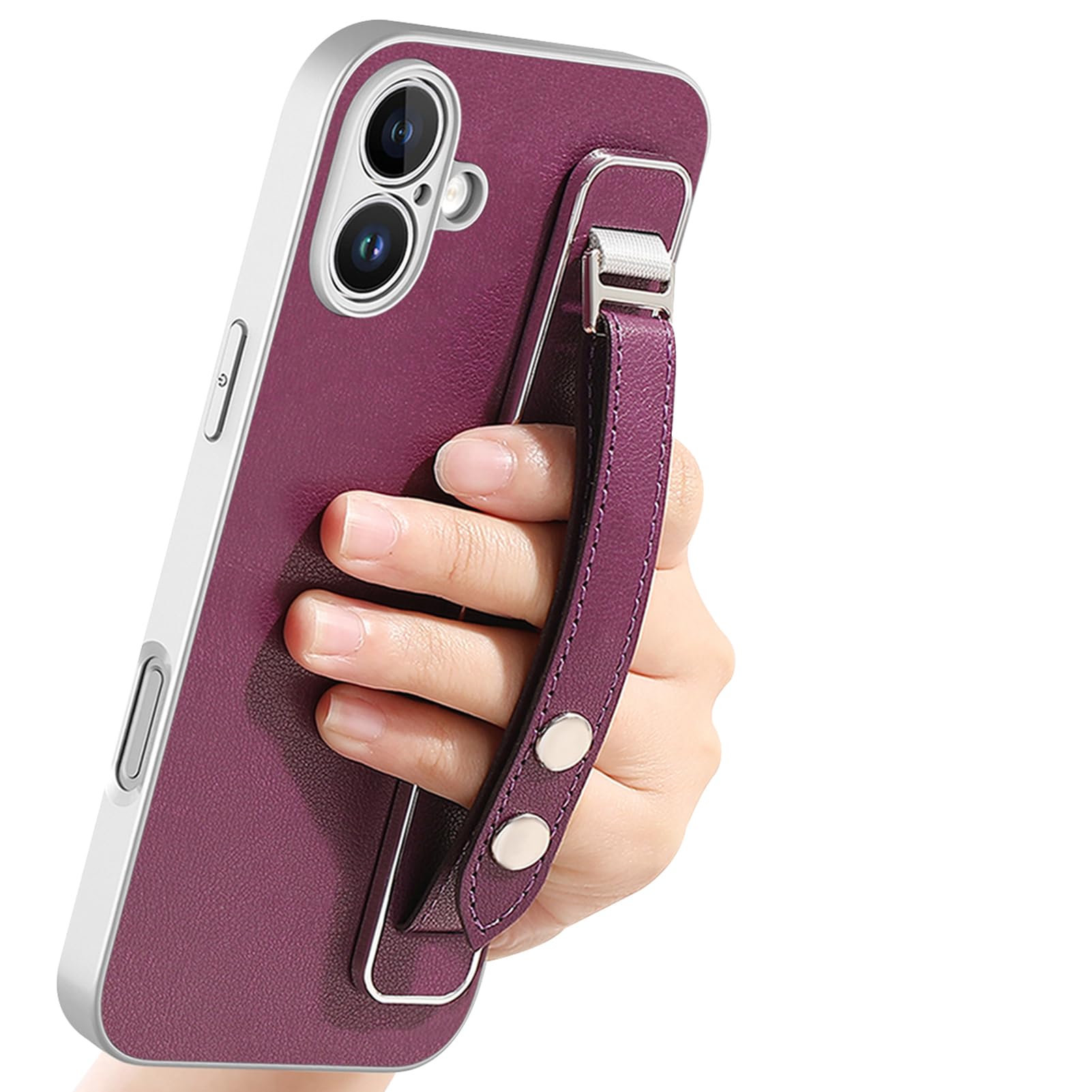 LUOTANL Slim Case for iPhone 17 Pro Max/17 Pro/Air/17, Wrist Strap Leather Plating Luxury Case Business Style Lens Shockproof Cover,Purple,17 Pro