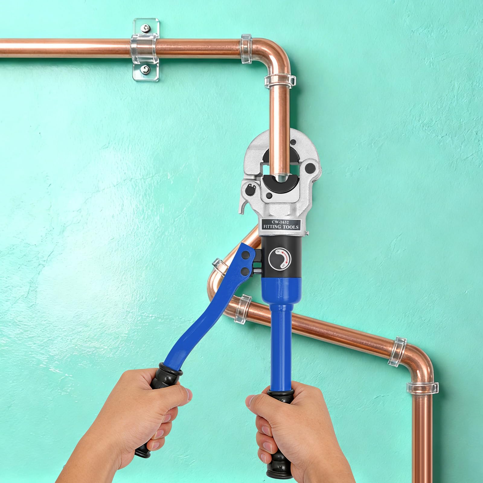 Pinza hidráulica para prensar 8T, herramienta de engarzado de cobre, 12 a 28 mm con 5 juegos de matrices, cabeza giratoria 360°, kit de prensado de fontanería para tubos de cobre