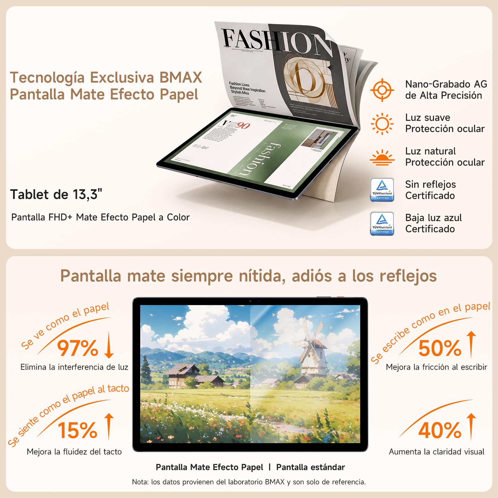 BMAX Tablet 13,3 Pulgadas con Lápiz Táctil, Android 16, 4G LTE, 28GB+128GB | Pantalla Mate Efecto Papel, Lápiz Táctil, 1920×1200 IPS, 12000mAh, Octa-Core, GMS, Widevine L1, Gemini AI, WiFi 5