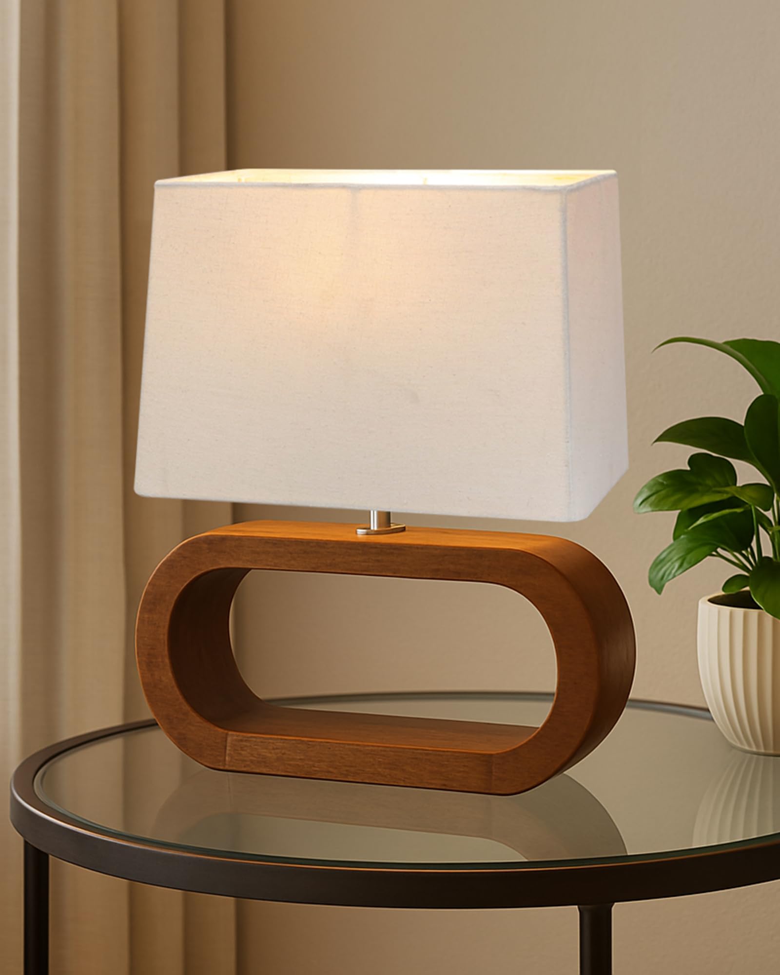 Homesake® Wooden Table Lamp, Table Lamp for Living Room Decoration, Lamp for Bedroom, Table Lamp for Office Work, Study Table Lamp | Bulb Included |Warm Lighting, Walnut Oblong, Khadi Rectangle Shade-image-42