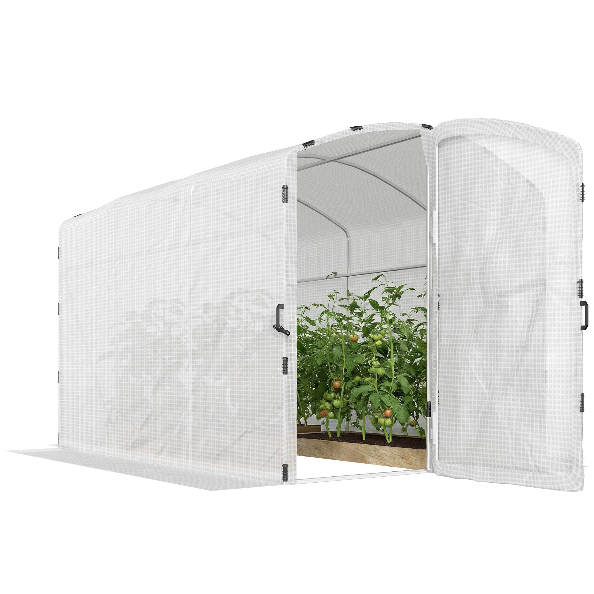 Outsunny 3 x 2 x 2m Polytunnel Greenhouse with Hinged Door, Walk-in Grow House Tent with UV-resistant PE Cover, Galvanised Steel Frame, Clamps, White