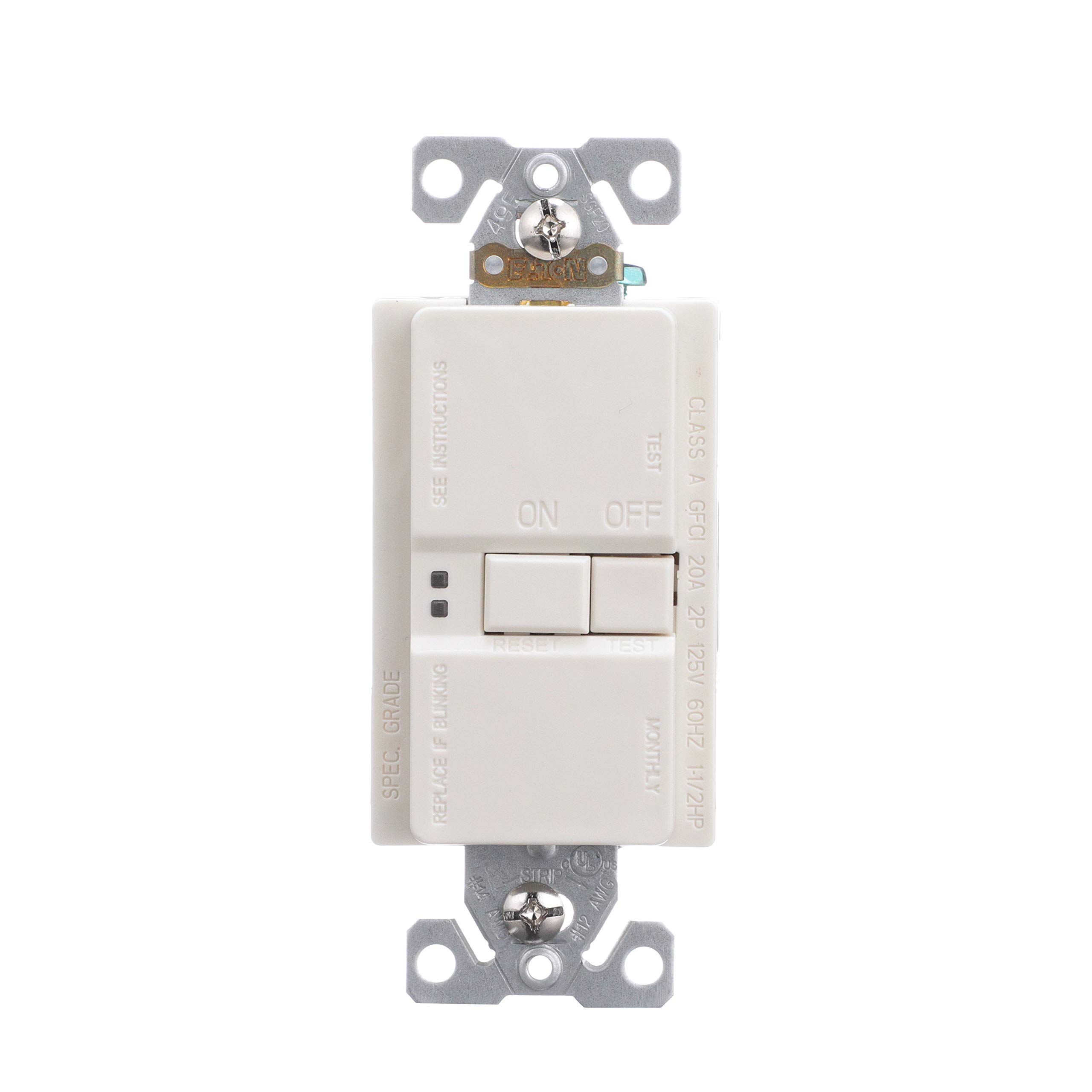 Eaton GFCI Self-Test 20A -125V Blank Face Receptacle with Standard Size Wallplate, Light Almond