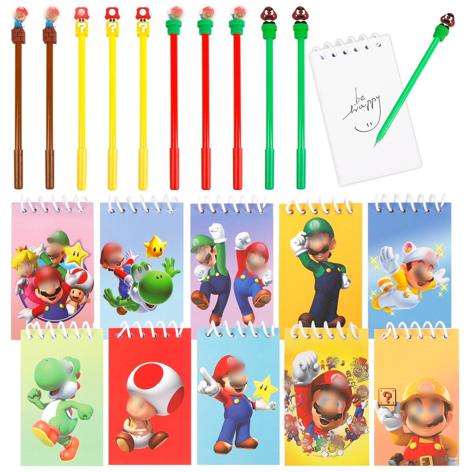 yumcute Diary & Pen Set School Supplies Cute Stationery Set 10PCS Cartoon Notebooks with Pens Set, Mariio Stationery Gifts for Girls Boys, Party Bags Fillers for Birthdays School Rewards