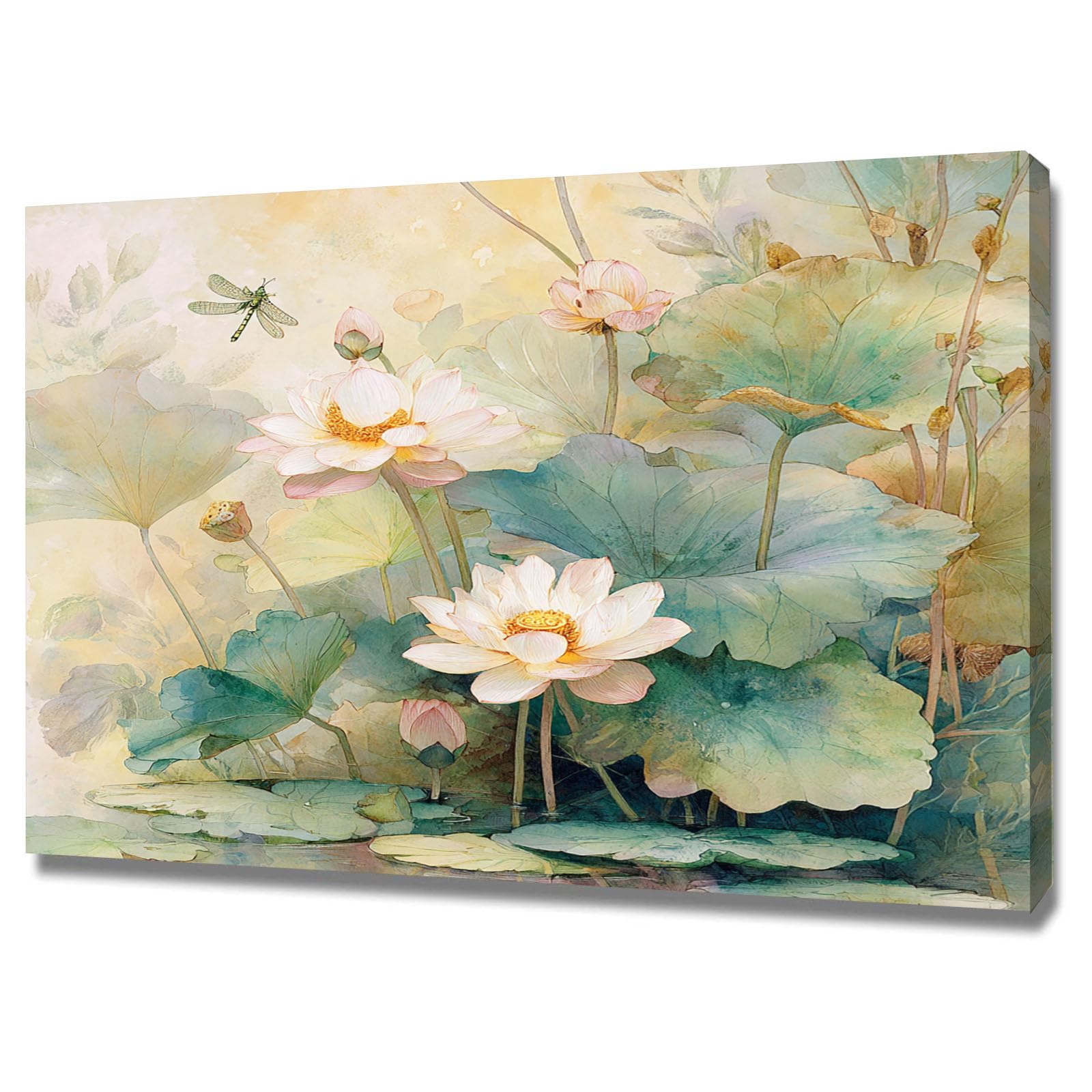 Teruea Women's Green Flower Modern Abstract Paintings Canvas Wall Art Vintage Watercolour Blush Dragonfly Floral Botanical Print For Girl's Bedroom Living Room Bathroom (Green)-20X30cm1 Framed