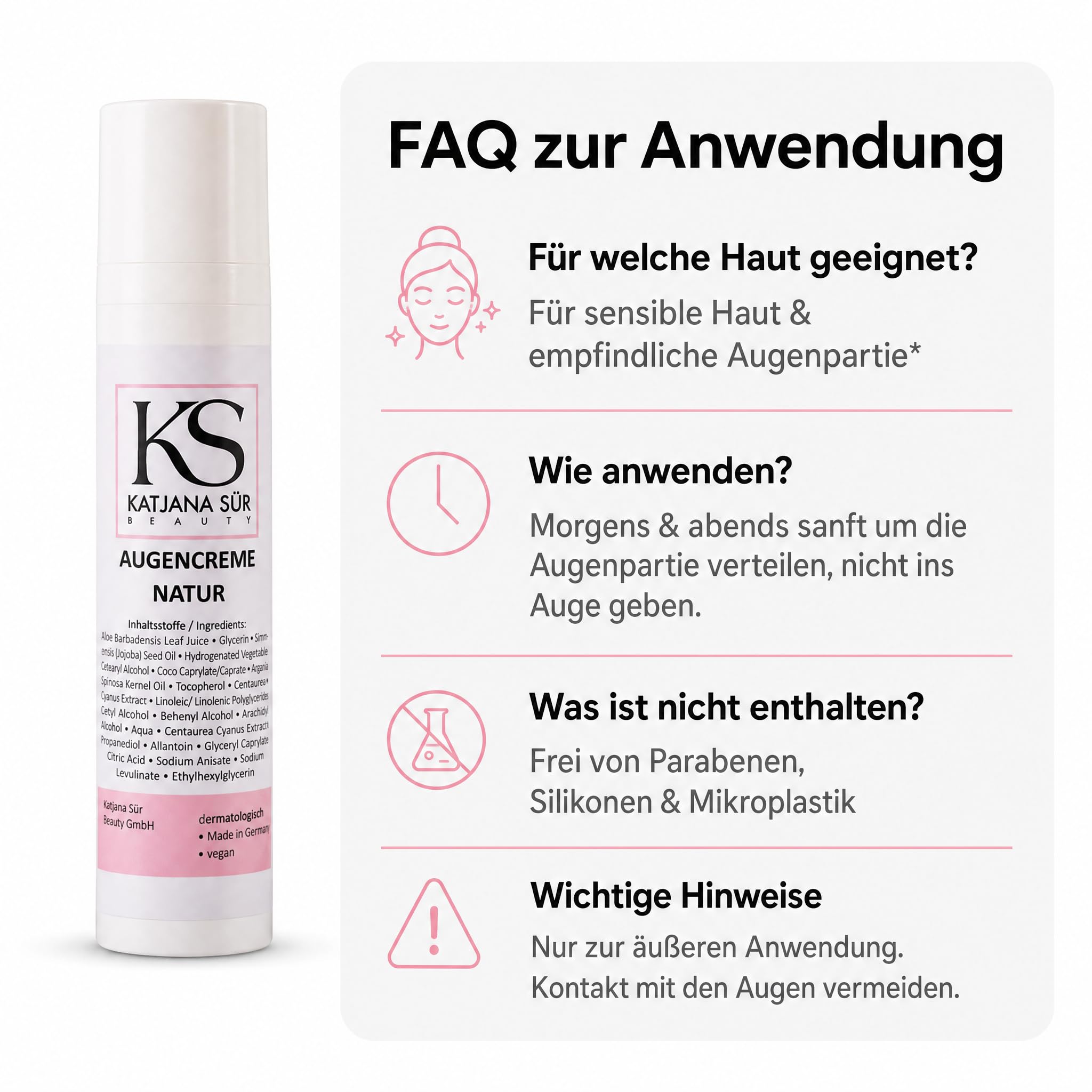 KS Beauty Augencreme Natur – Augenpflege mit Aloe Vera, Arganöl, Kornblumenextrakt, Glycerin & Vitamin E (100 ml)