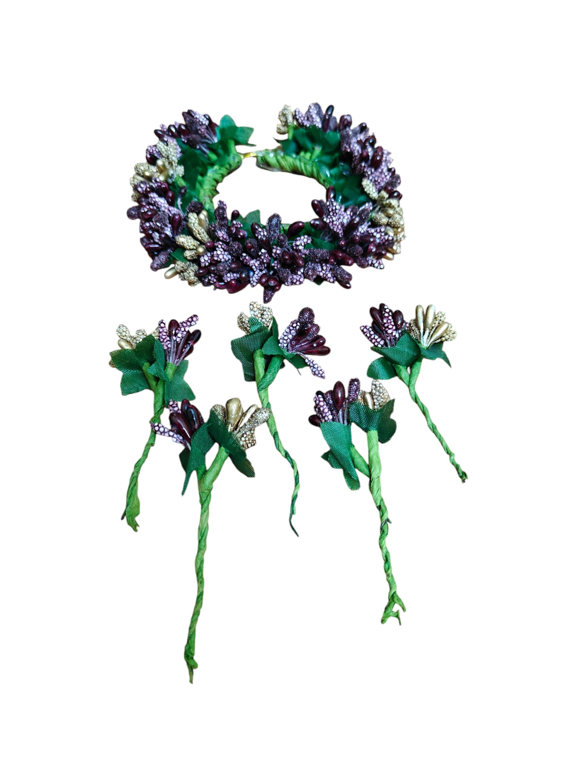 Floral Gajra Brooch & Veni Set | Bridal Hair Accessories | Reusable Floral Bun Pin for Mehndi, Party & Festive Looks | Complete Hair Jewelry Set with 5 Secure Pins-image-18